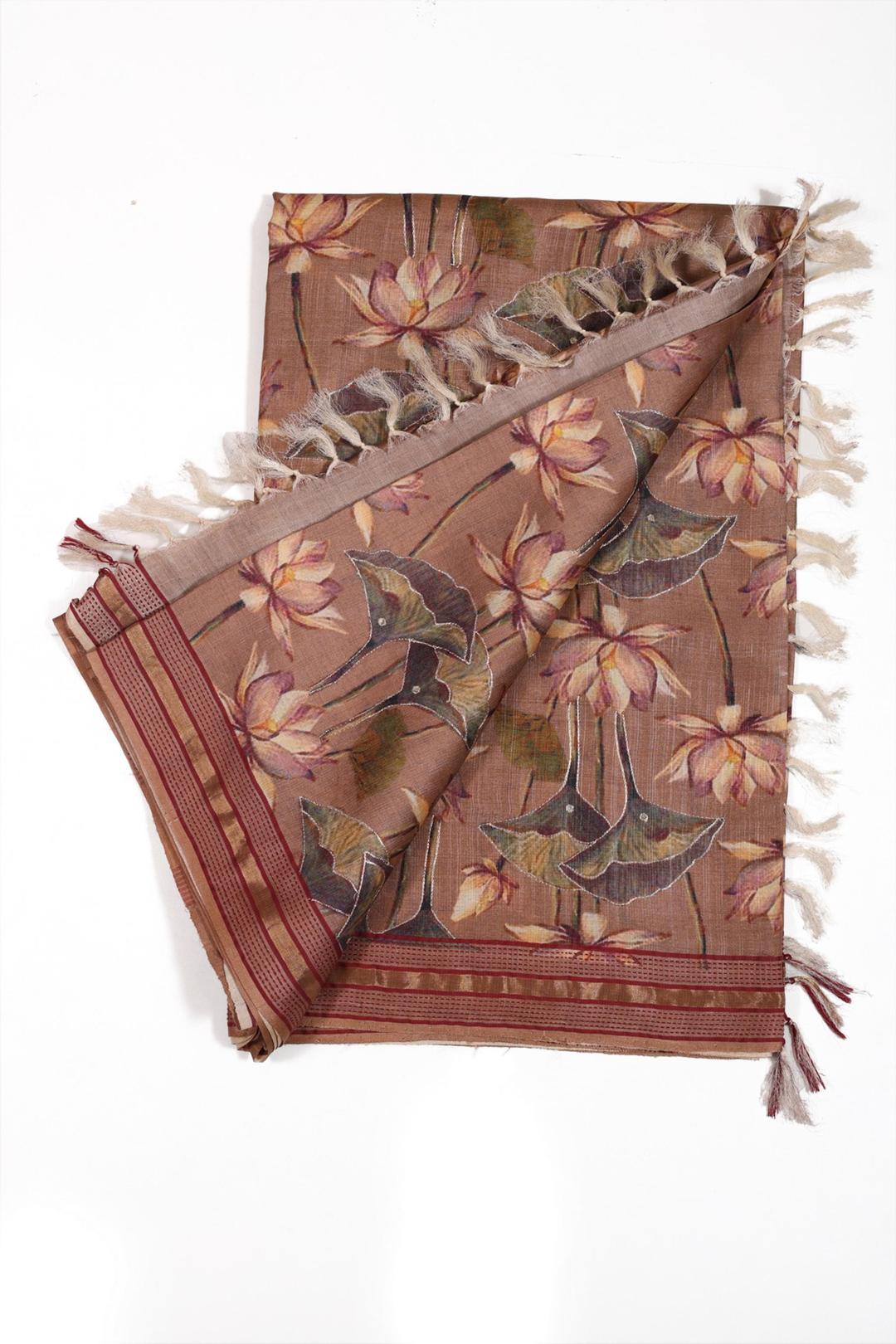 Light Brown Printed Tussar Saree ES0497
