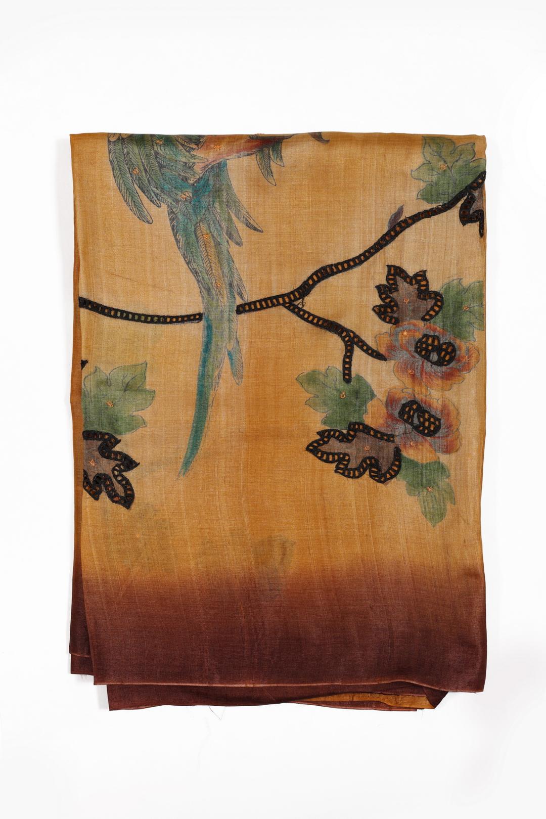 Mustard And Brown Printed Tussar Saree DS0356