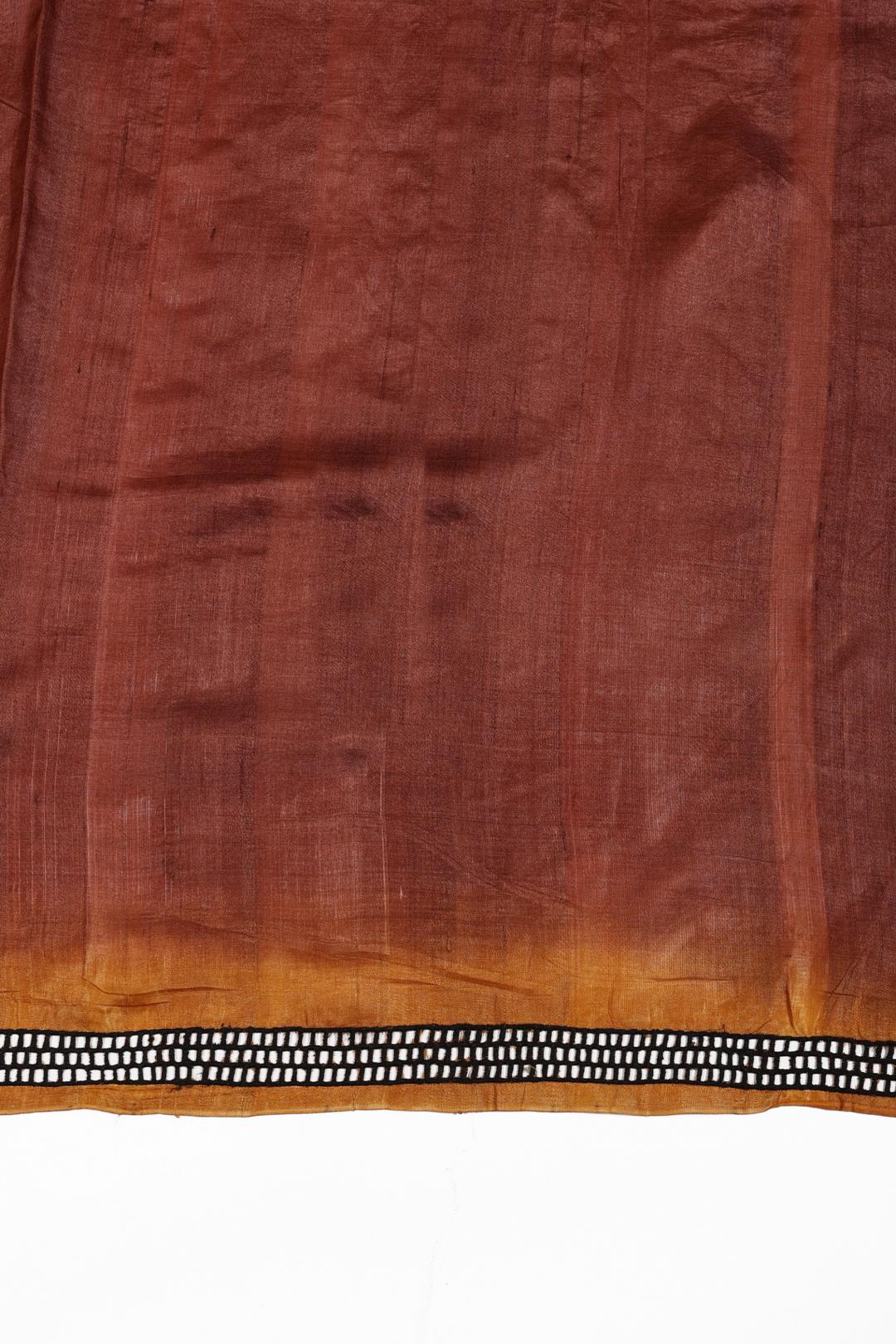 Mustard And Brown Printed Tussar Saree DS0356