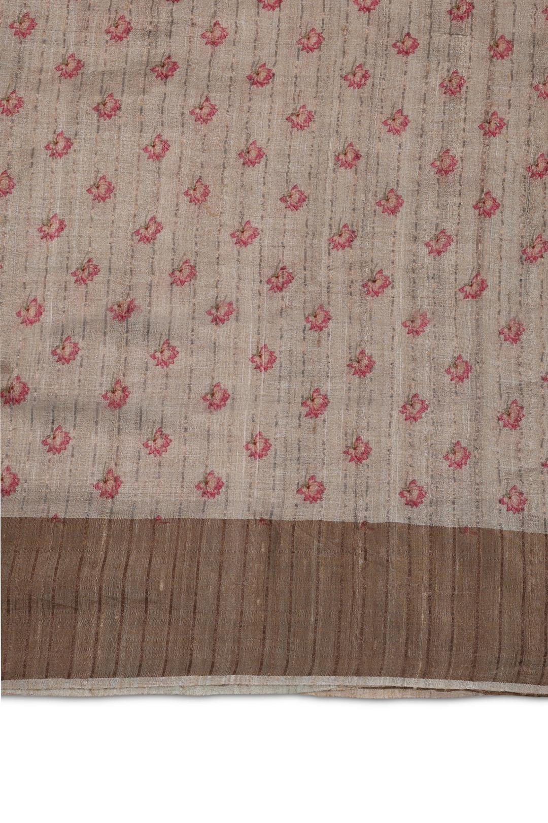 Light Kaki Printed Tussar Saree F00507