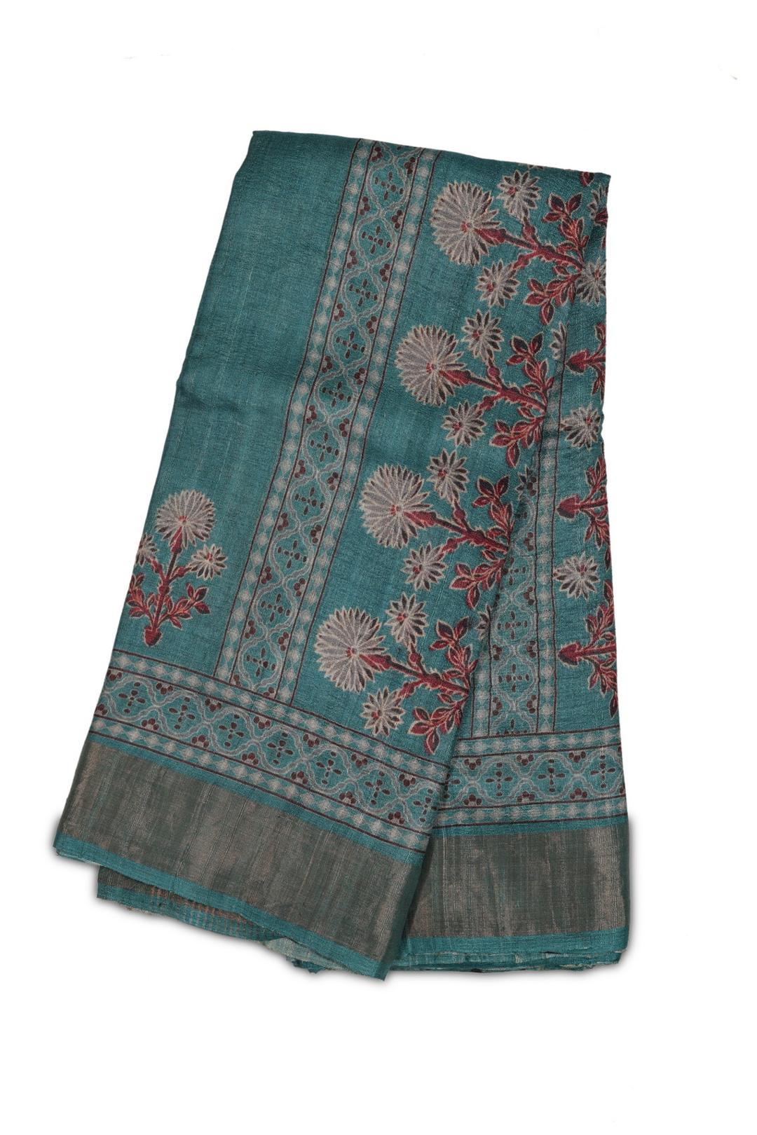 Blue Printed Tussar Saree F00507B