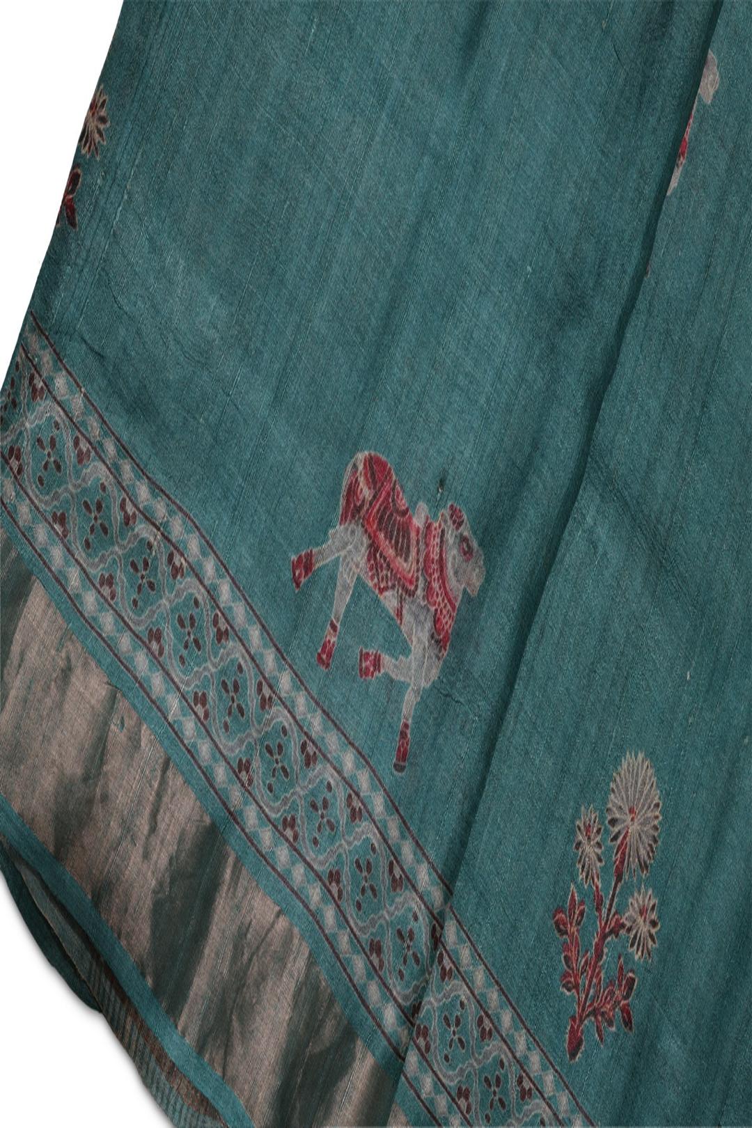 Blue Printed Tussar Saree F00507B