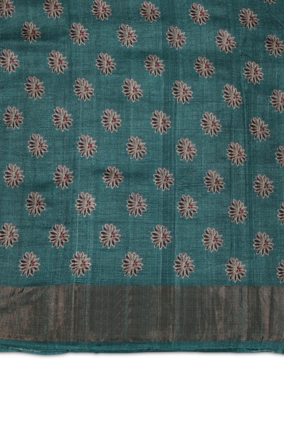 Blue Printed Tussar Saree F00507B