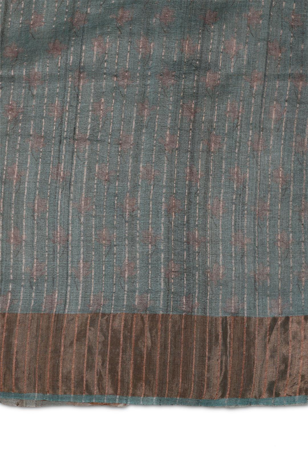 Blue Printed Tussar Saree F00507D