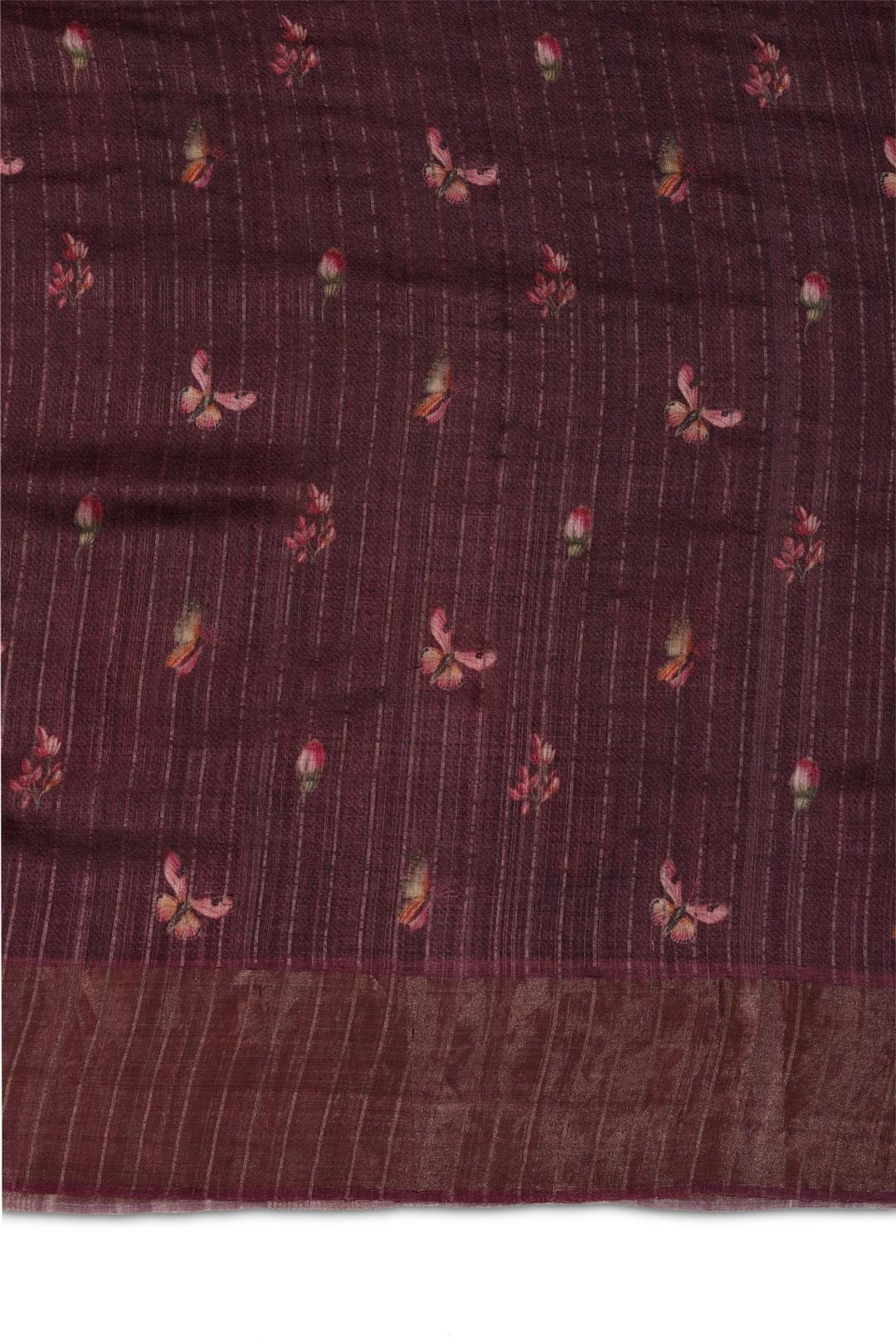 Maroon Printed Tussar Saree F00683A