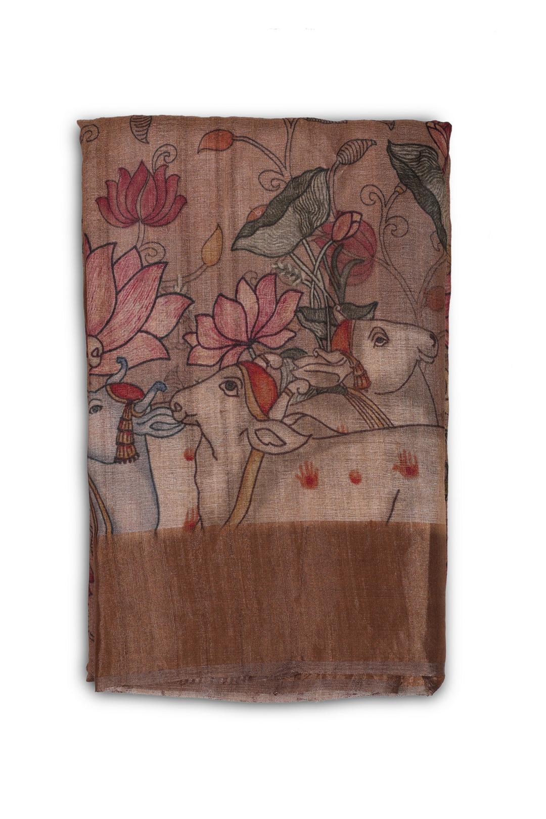 Pichwai Printed Tussar Saree F00507E