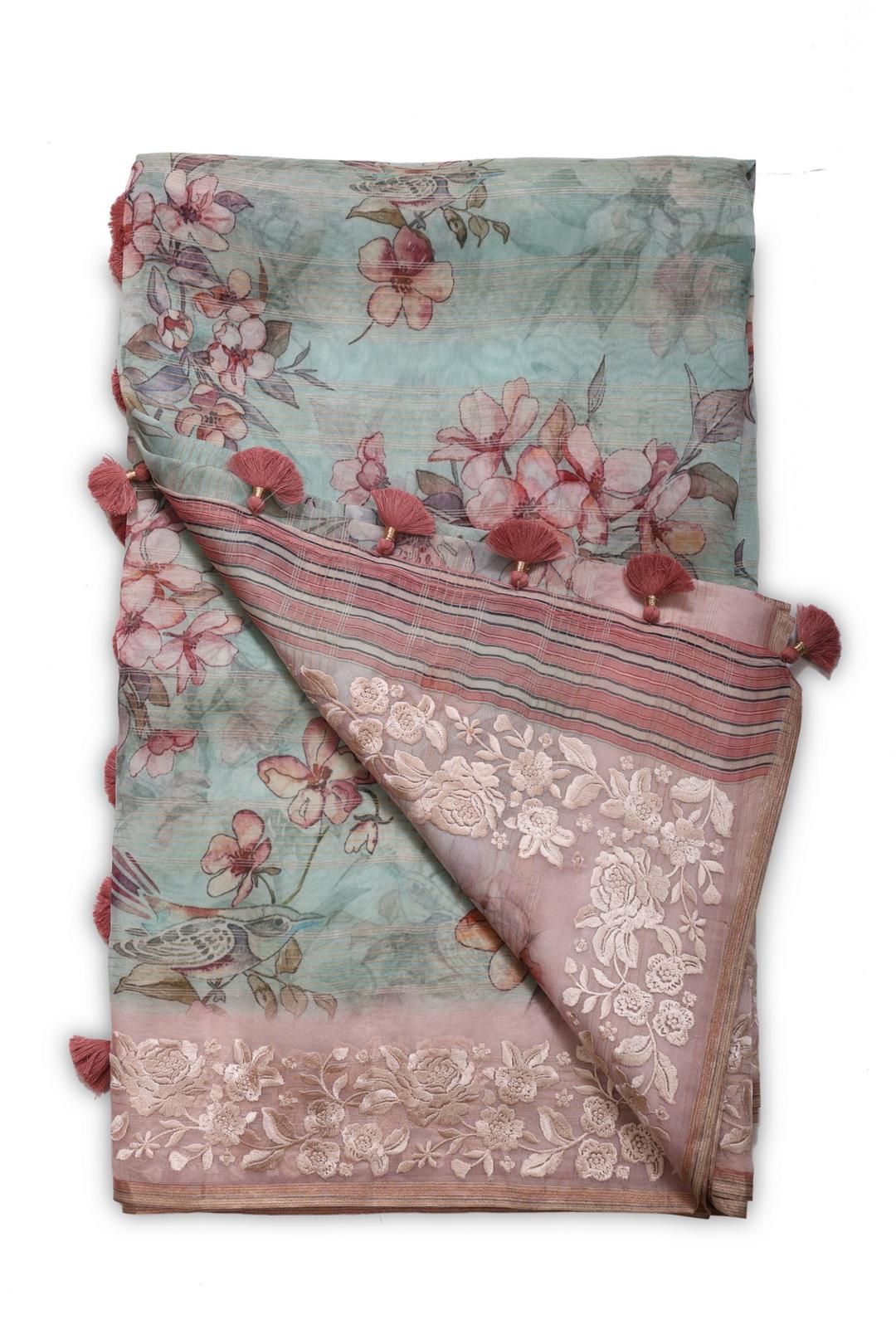 Sky Blue Printed Organza Saree F00678A