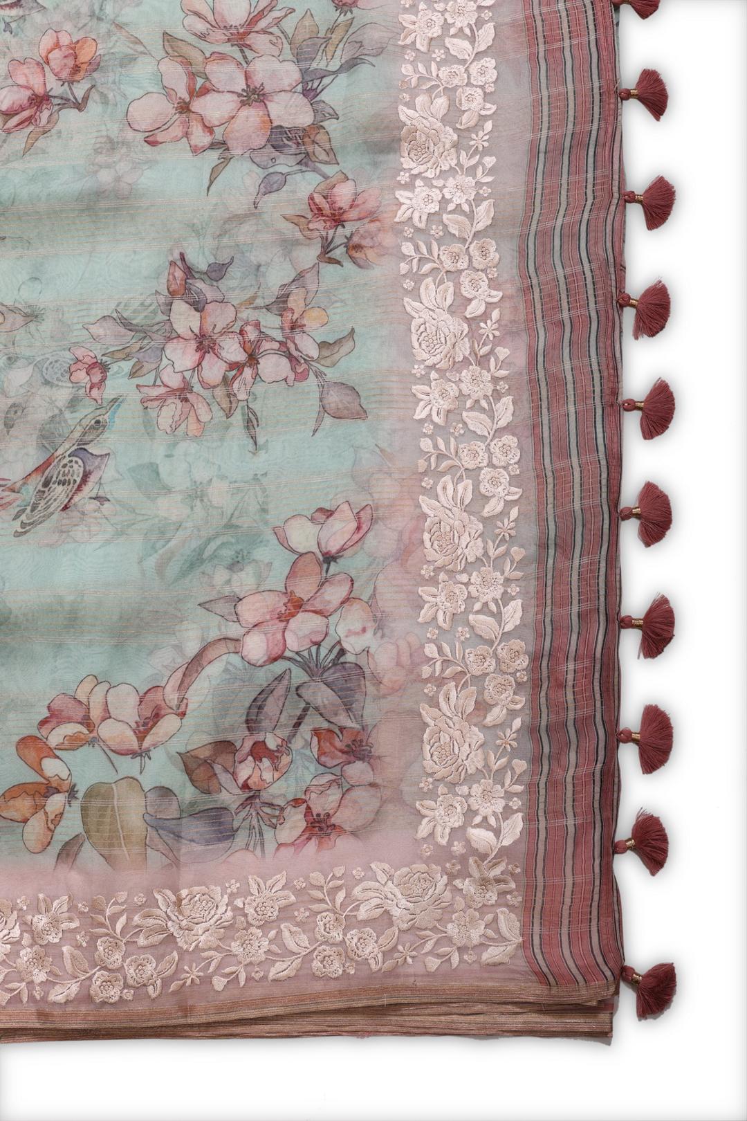 Sky Blue Printed Organza Saree F00678A