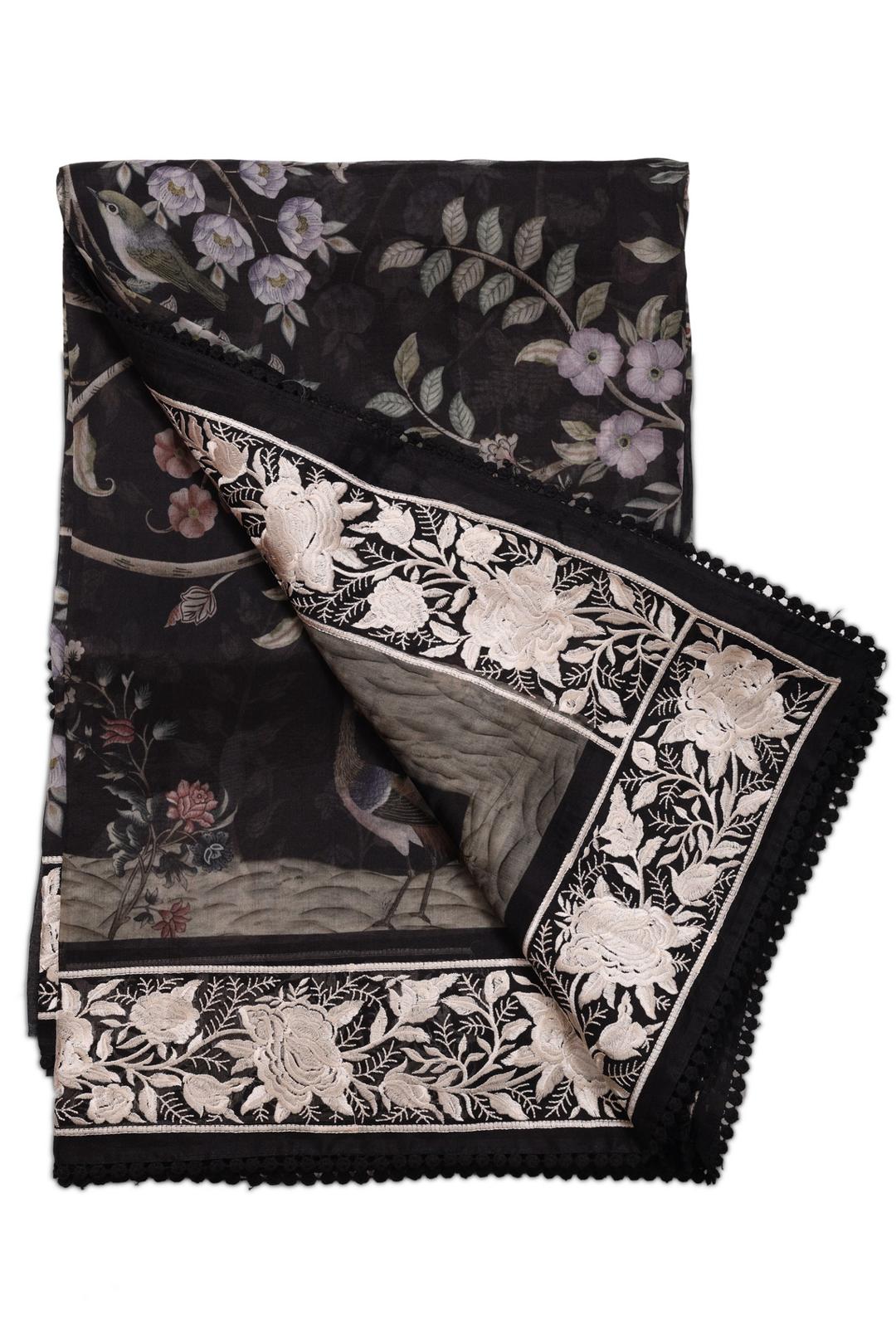 Black Printed Organza Saree F00690A