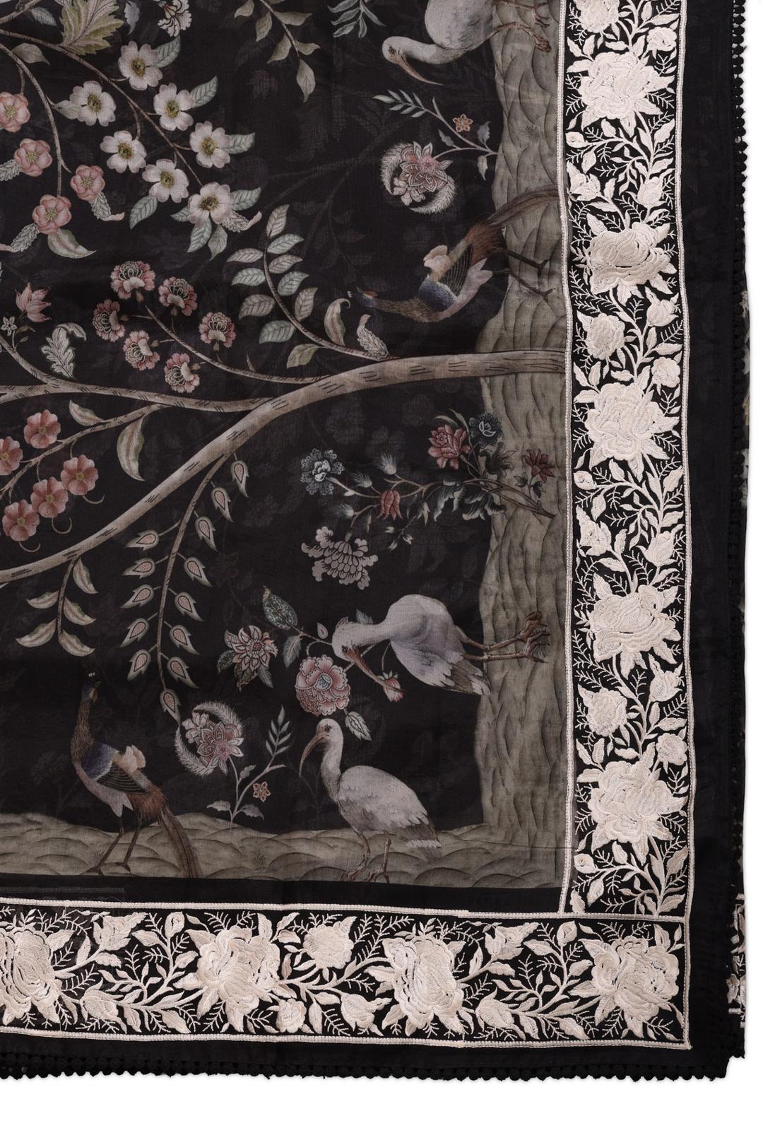 Black Printed Organza Saree F00690A