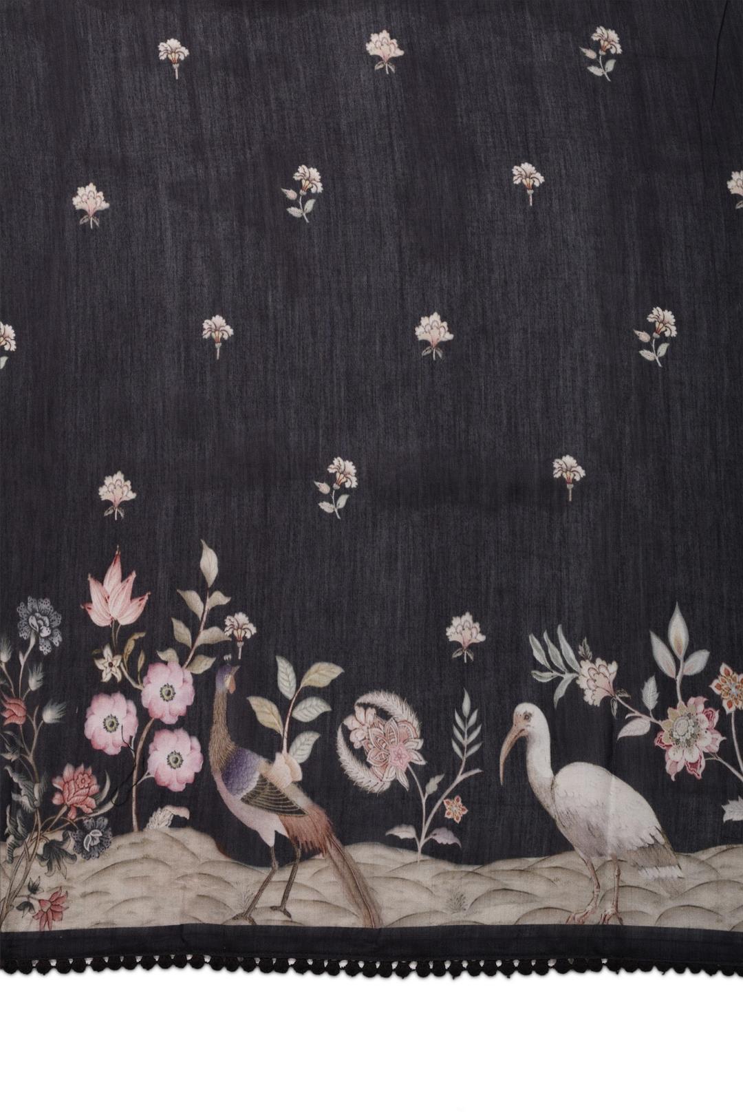 Black Printed Organza Saree F00690A