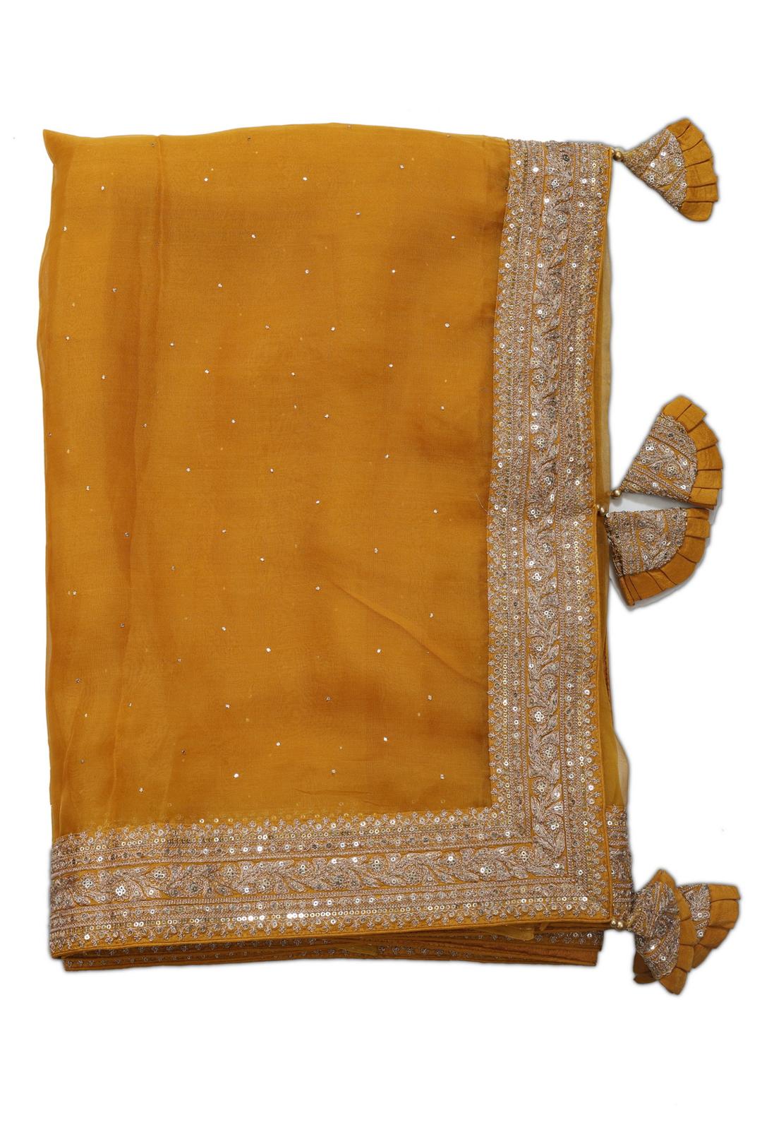 Mango Yellow Fancy Organza Saree F00974