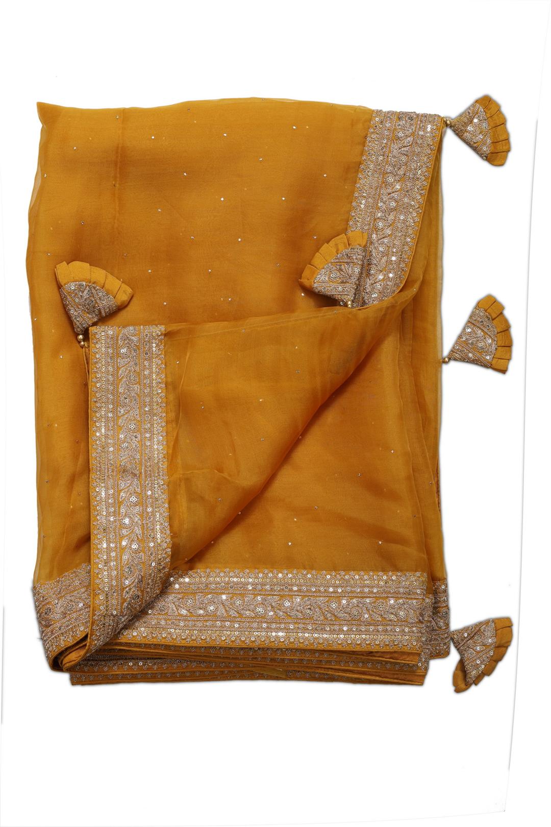 Mango Yellow Fancy Organza Saree F00974