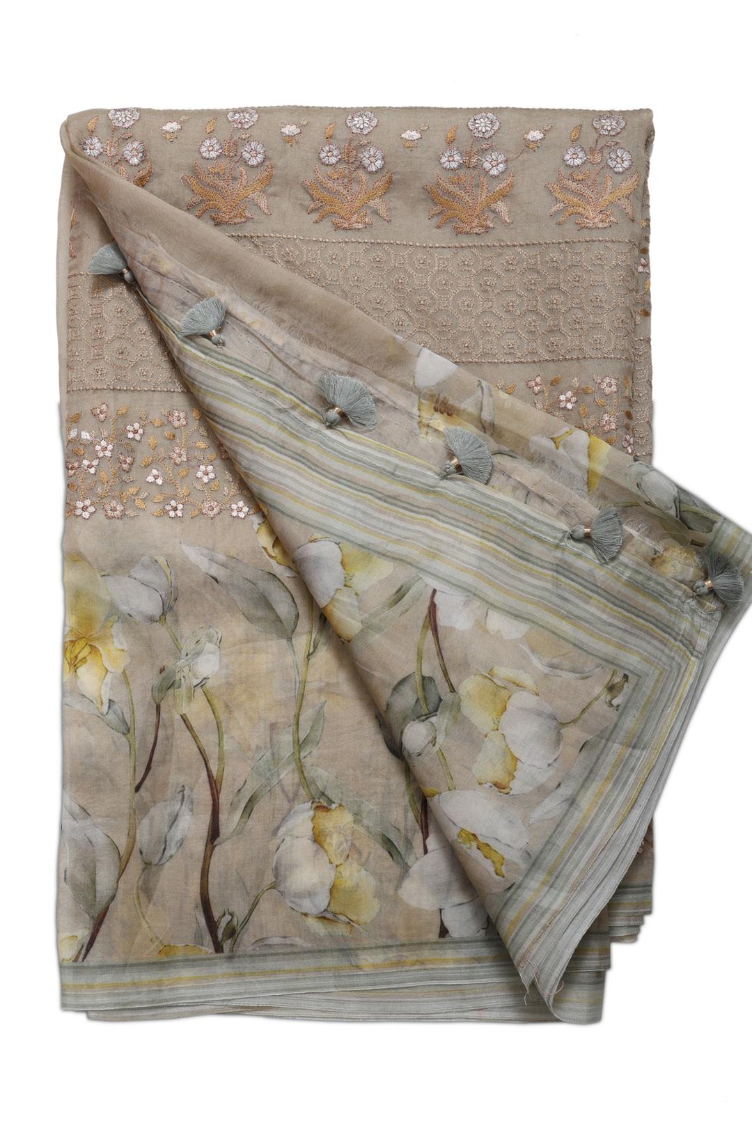 Beige Printed Tussar Saree F00684A