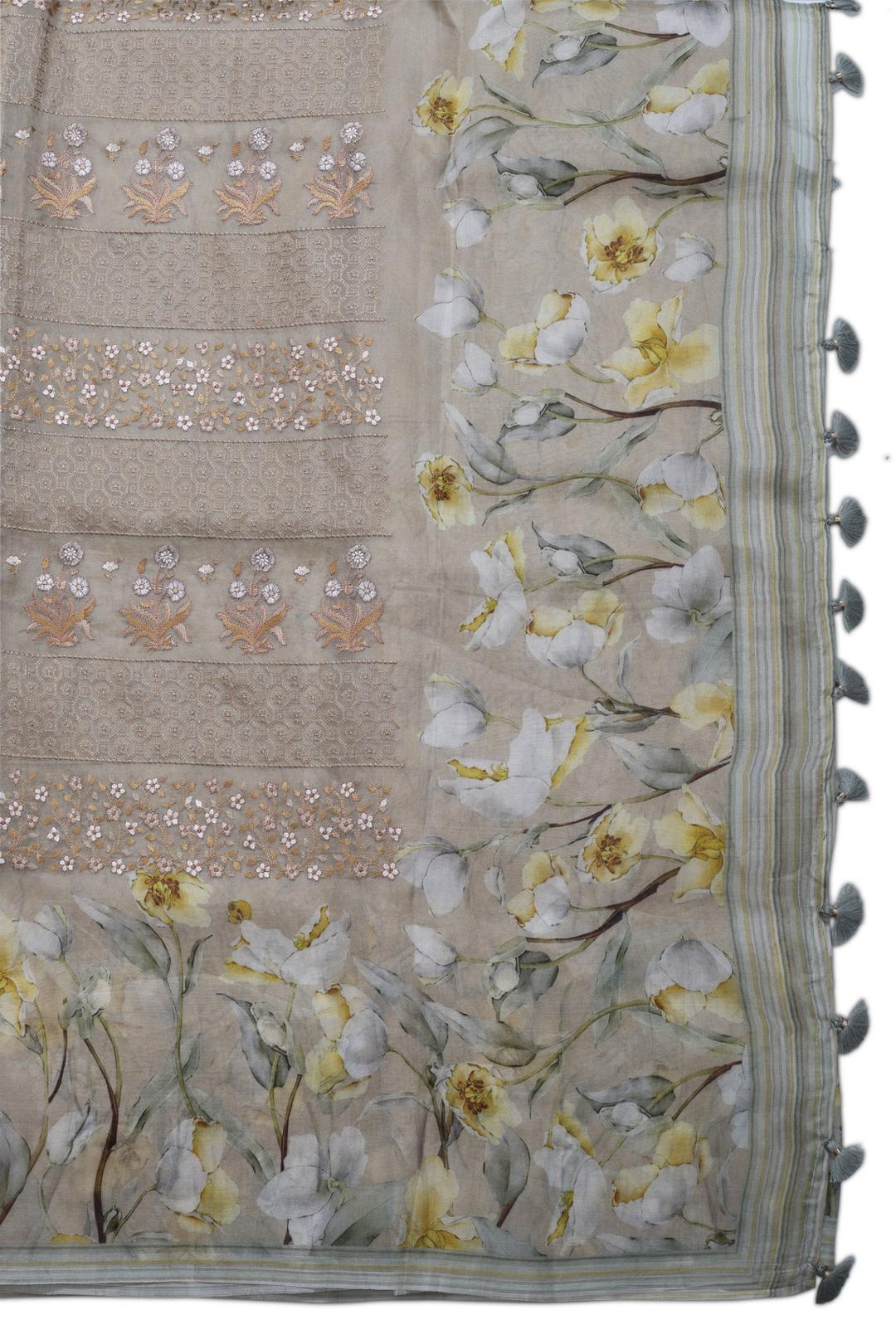 Beige Printed Tussar Saree F00684A