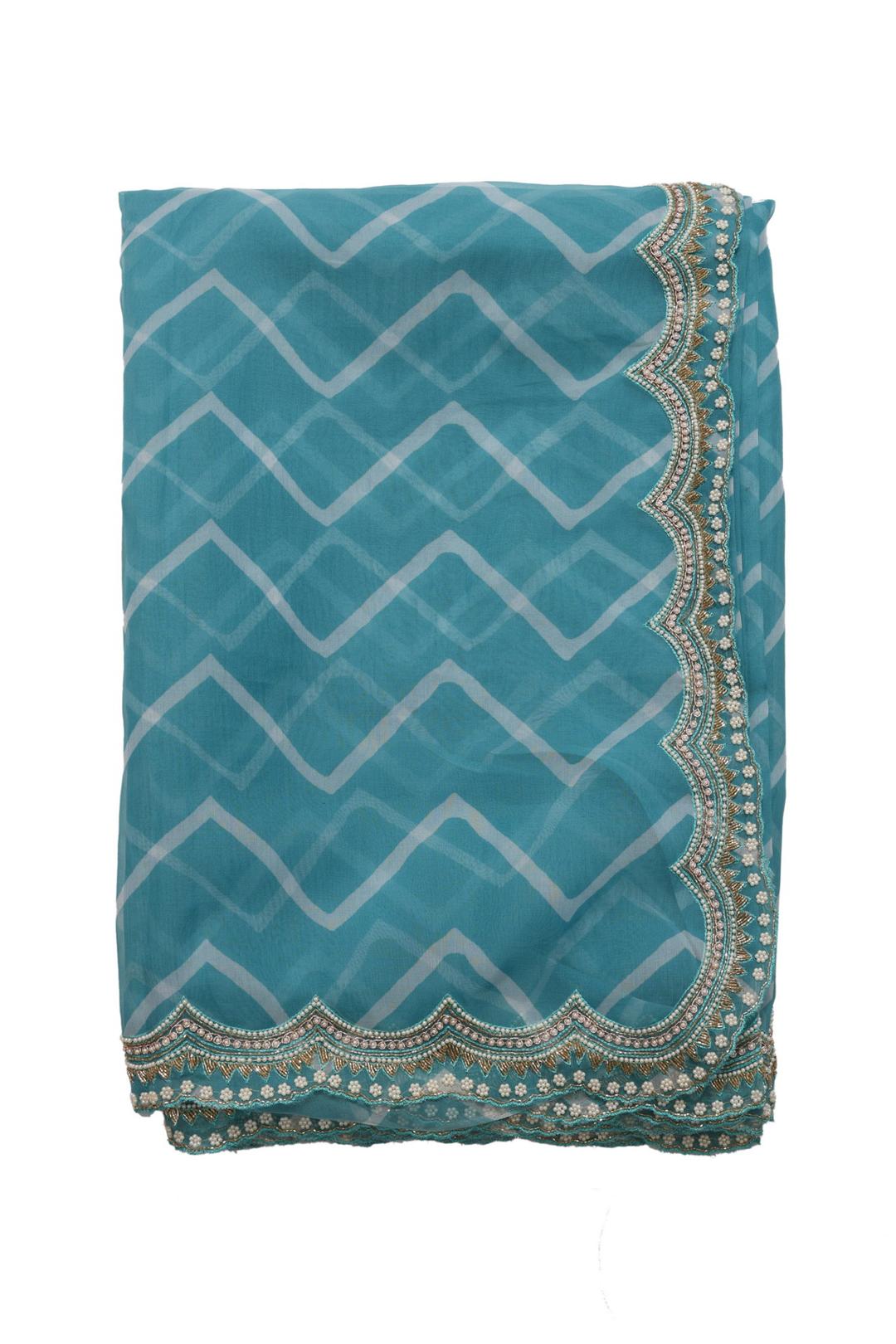 Blue Embroidered And Printed Organza Saree ES0281