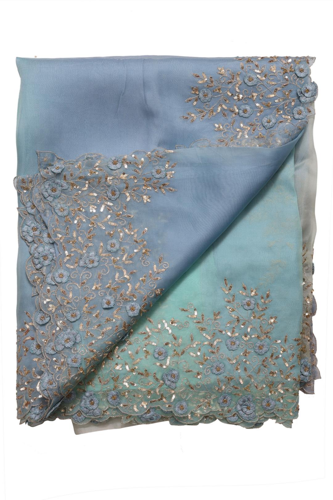 Blue Embroidered Organza Saree ES1351A