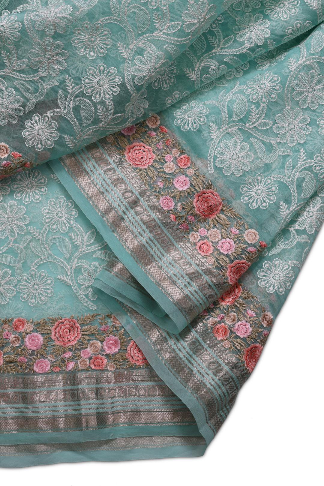 Blue Embroidered Organza Saree ES1302