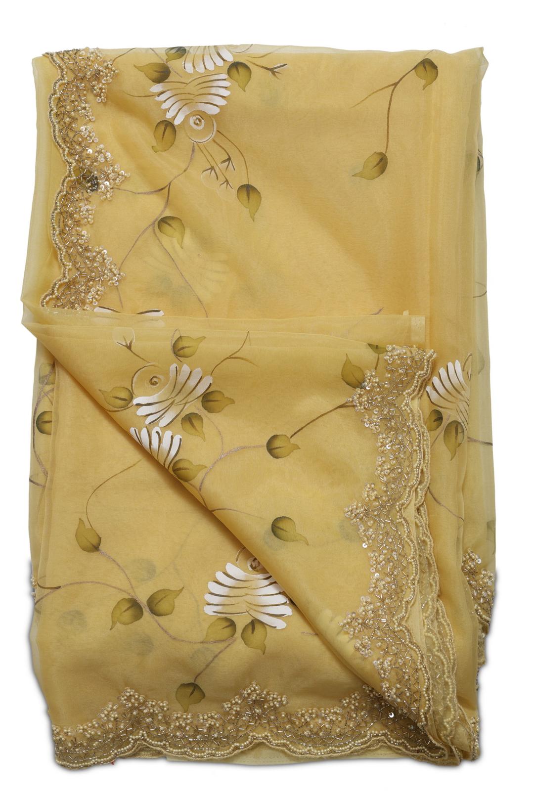 Yellow Printed Organza Saree DS0177B