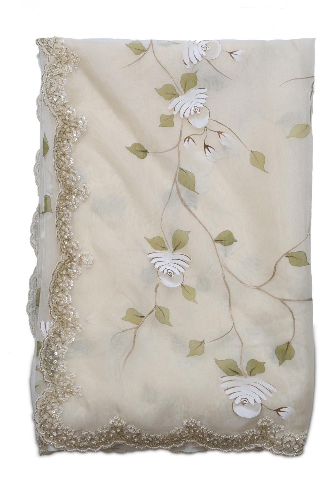 White Printed Organza Saree DS0177C