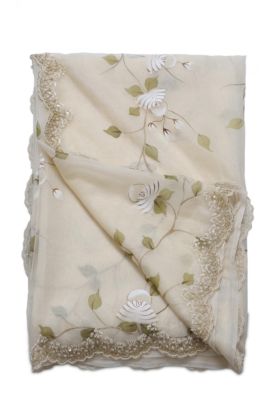 White Printed Organza Saree DS0177C