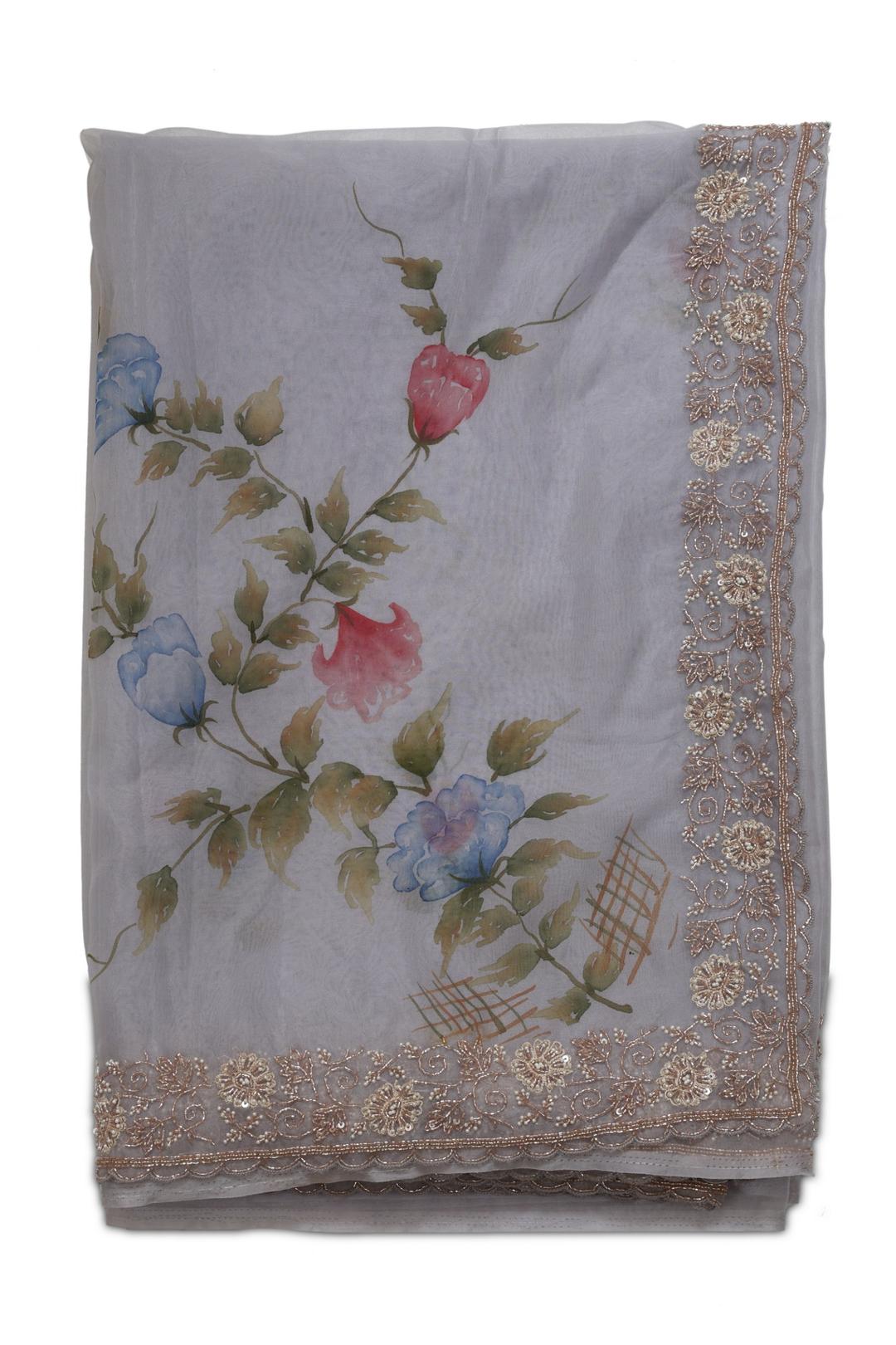 Grey Printed Organza Saree DS0176A