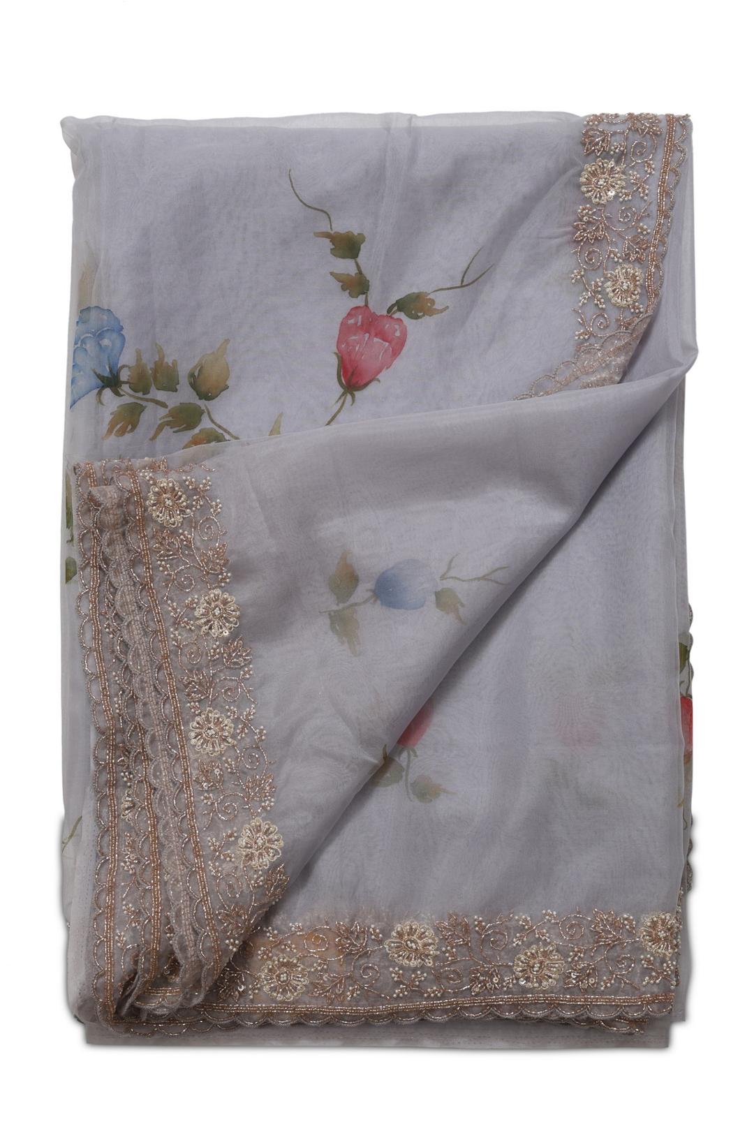 Grey Printed Organza Saree DS0176A