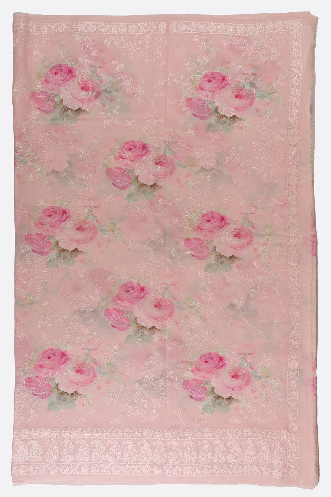 Baby Pink Printed Georgette Saree F00821