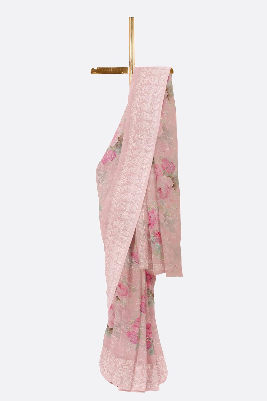 Baby Pink Printed Georgette Saree F00821