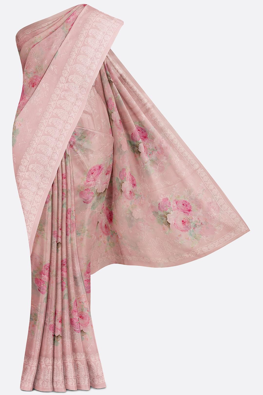 Baby Pink Printed Georgette Saree F00821