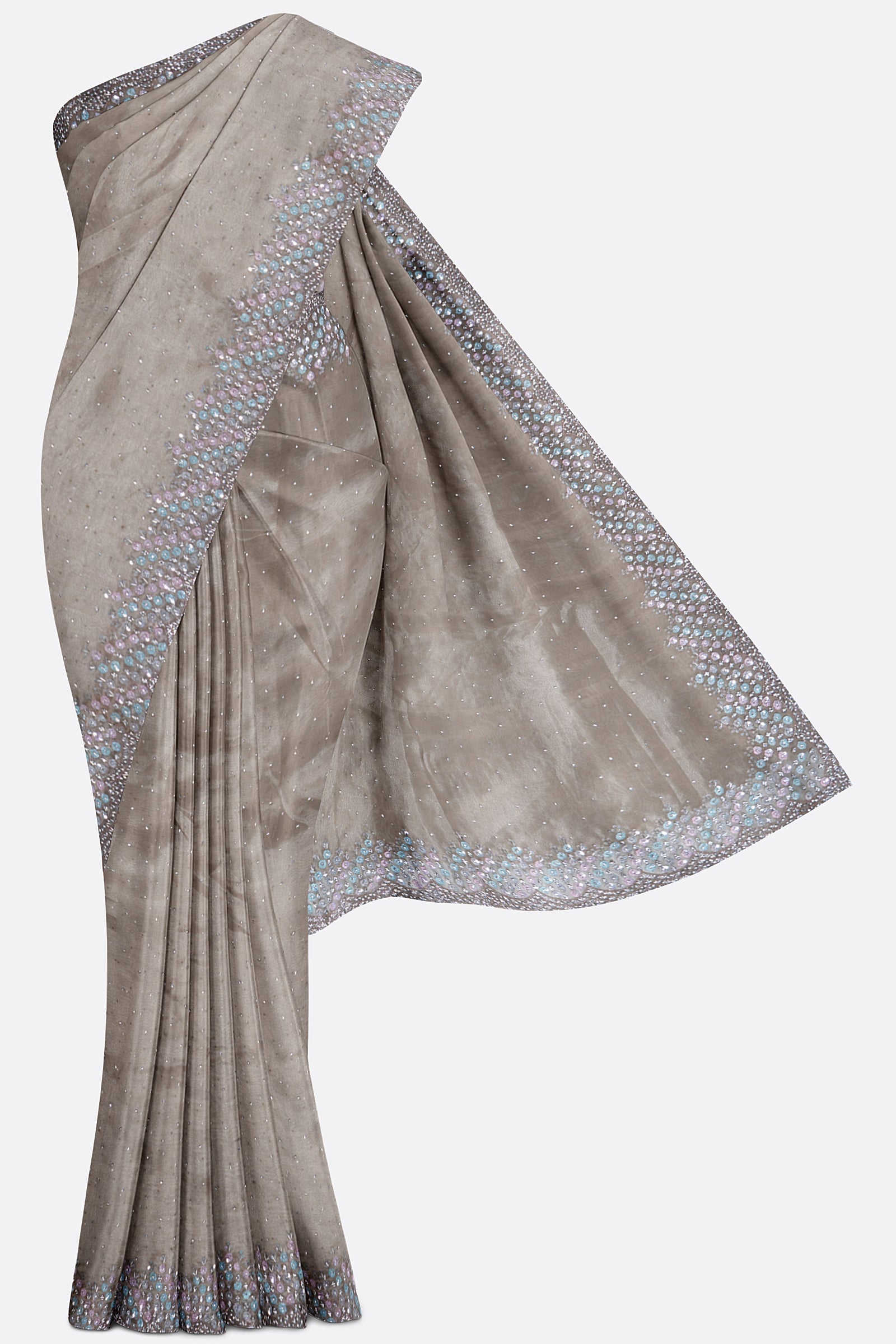 Beige Embroidered Organza Saree F01174