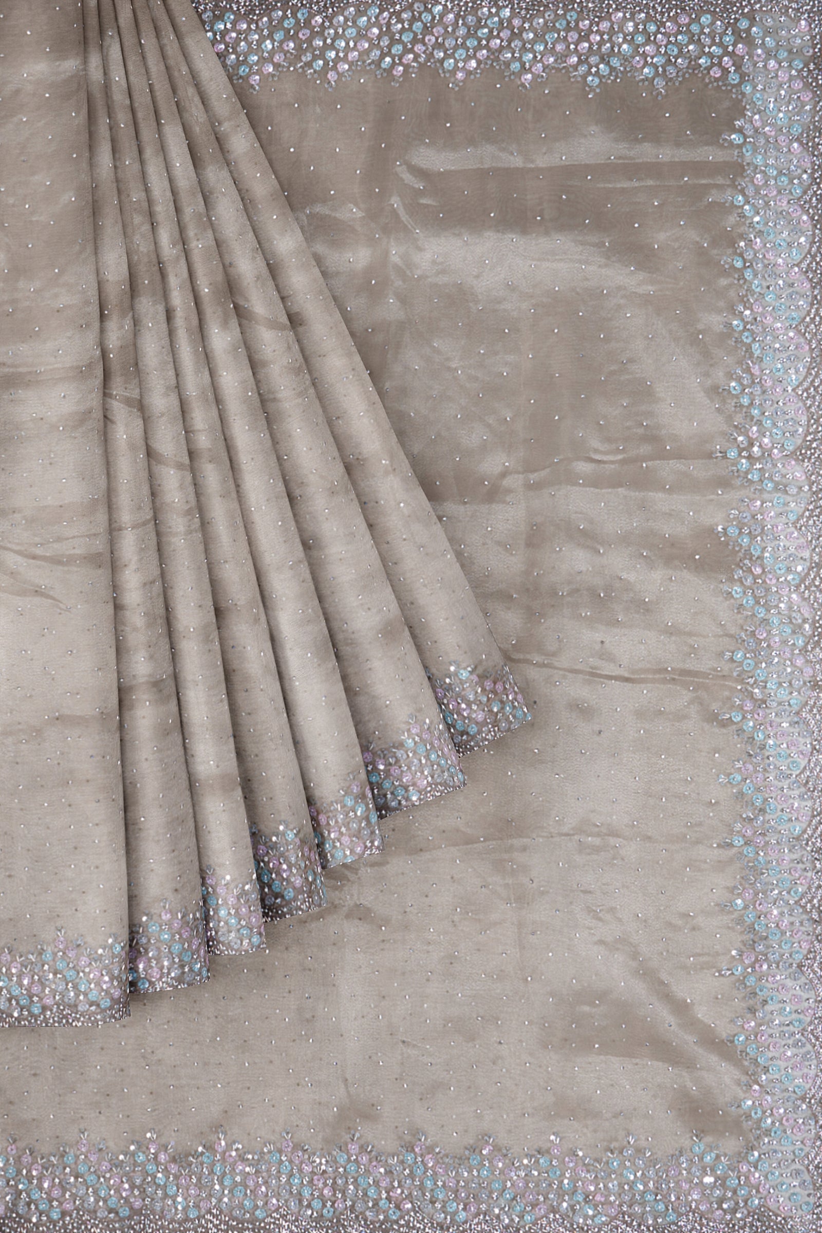 Beige Embroidered Organza Saree F01174