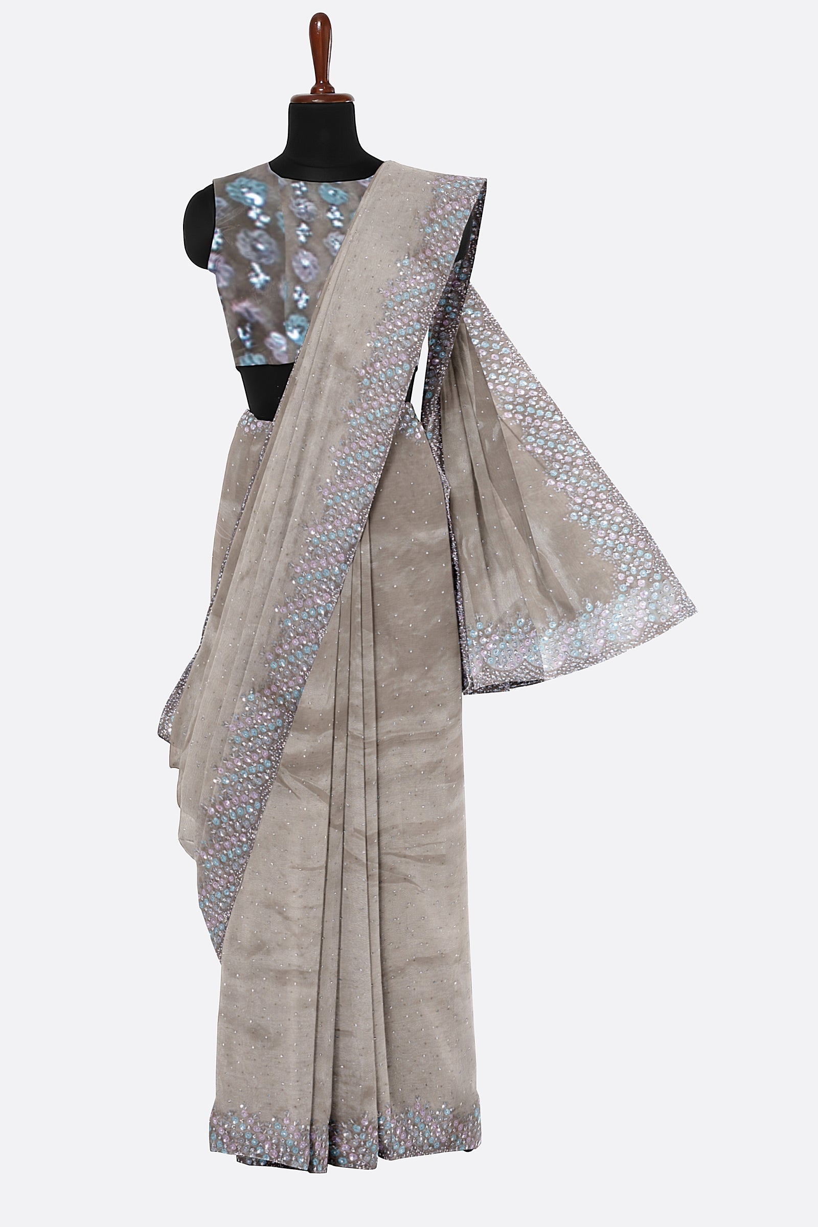 Beige Embroidered Organza Saree F01174
