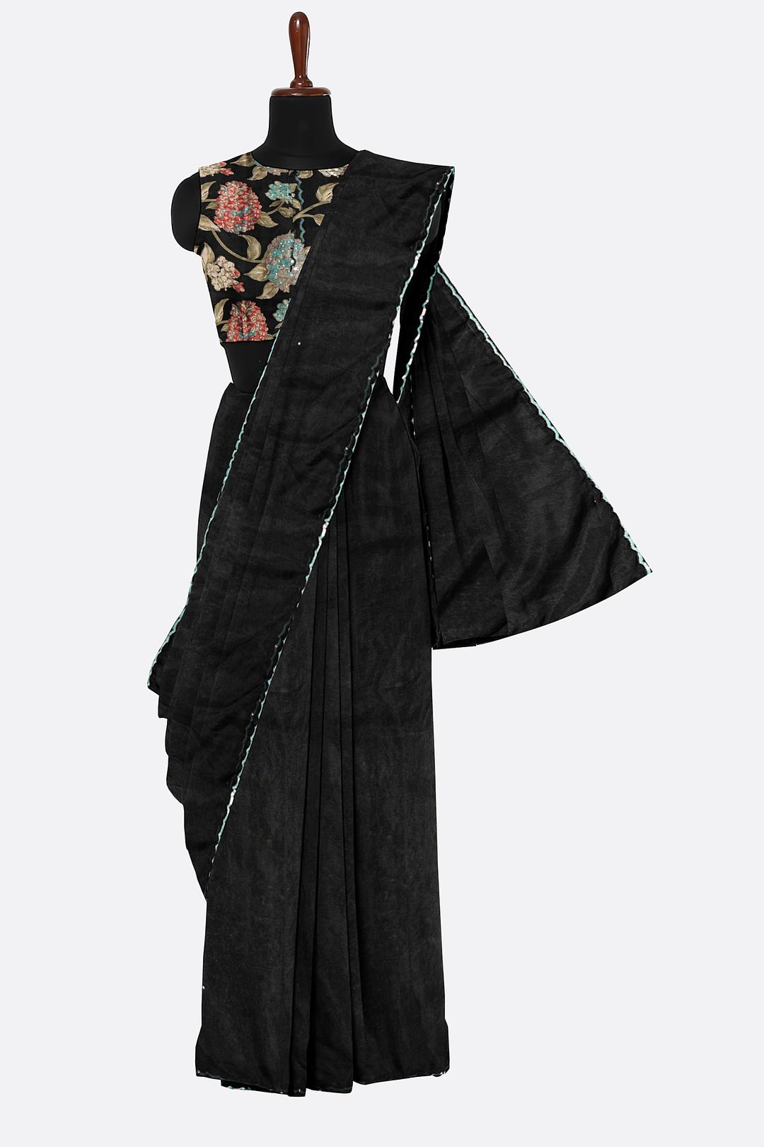 Black Embroidered Organza Saree F01173