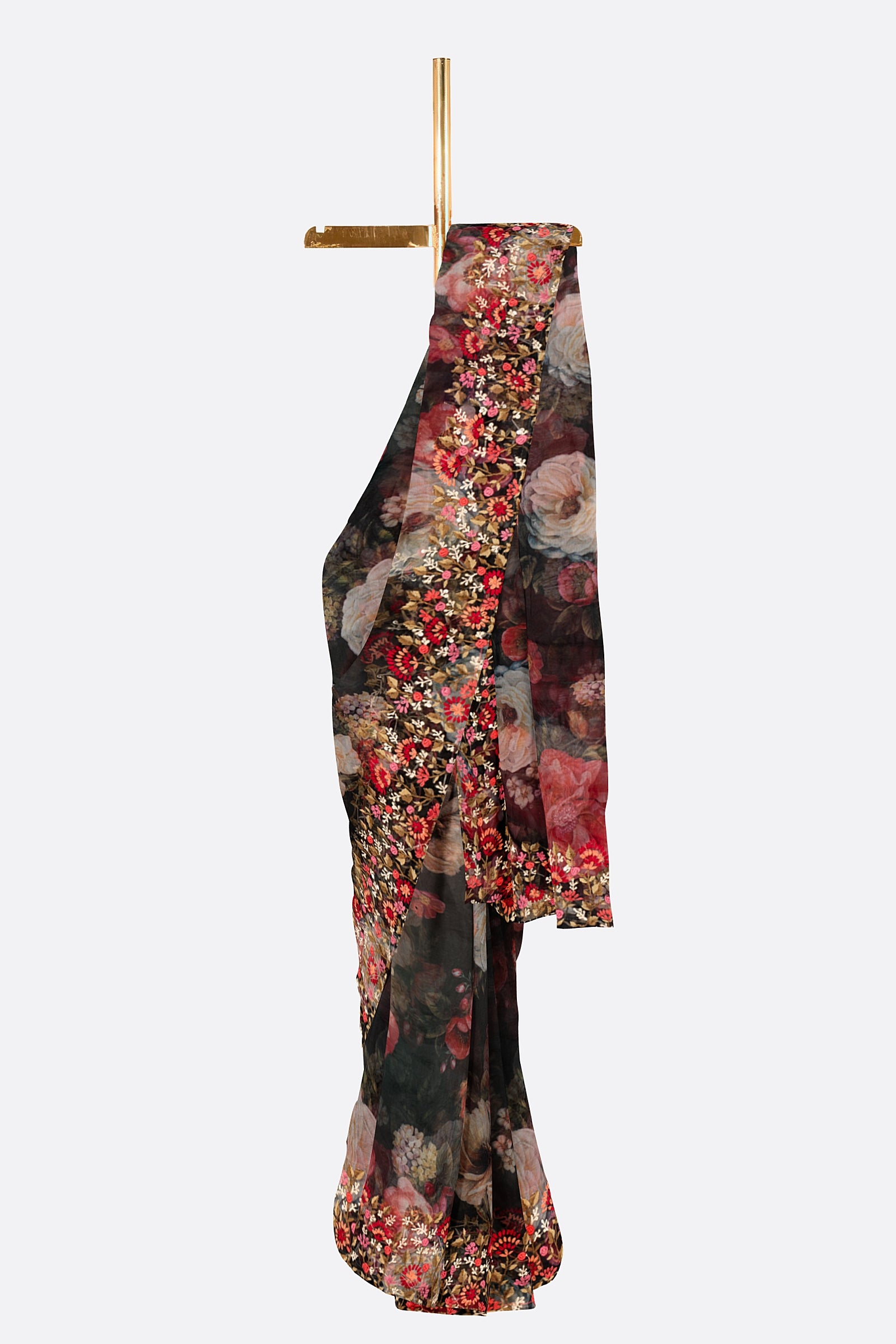 Black Printed Organza Saree F01090