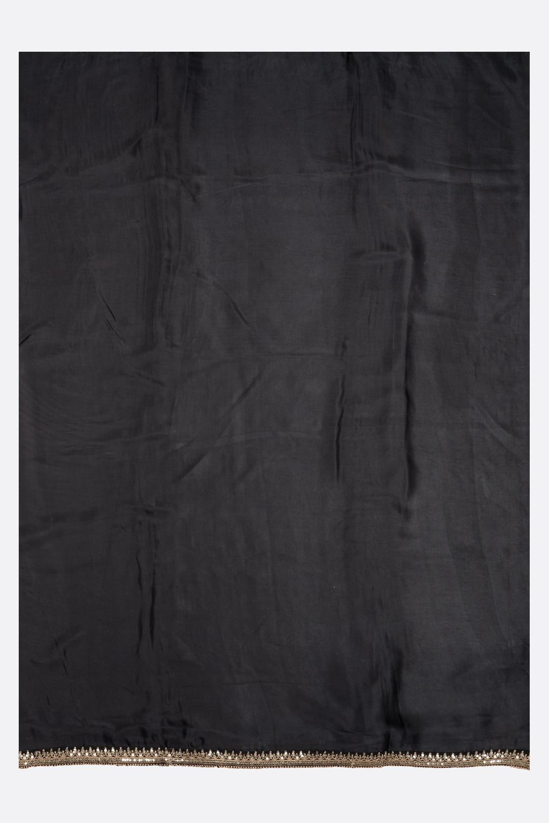 Black Printed Satin Saree F01118