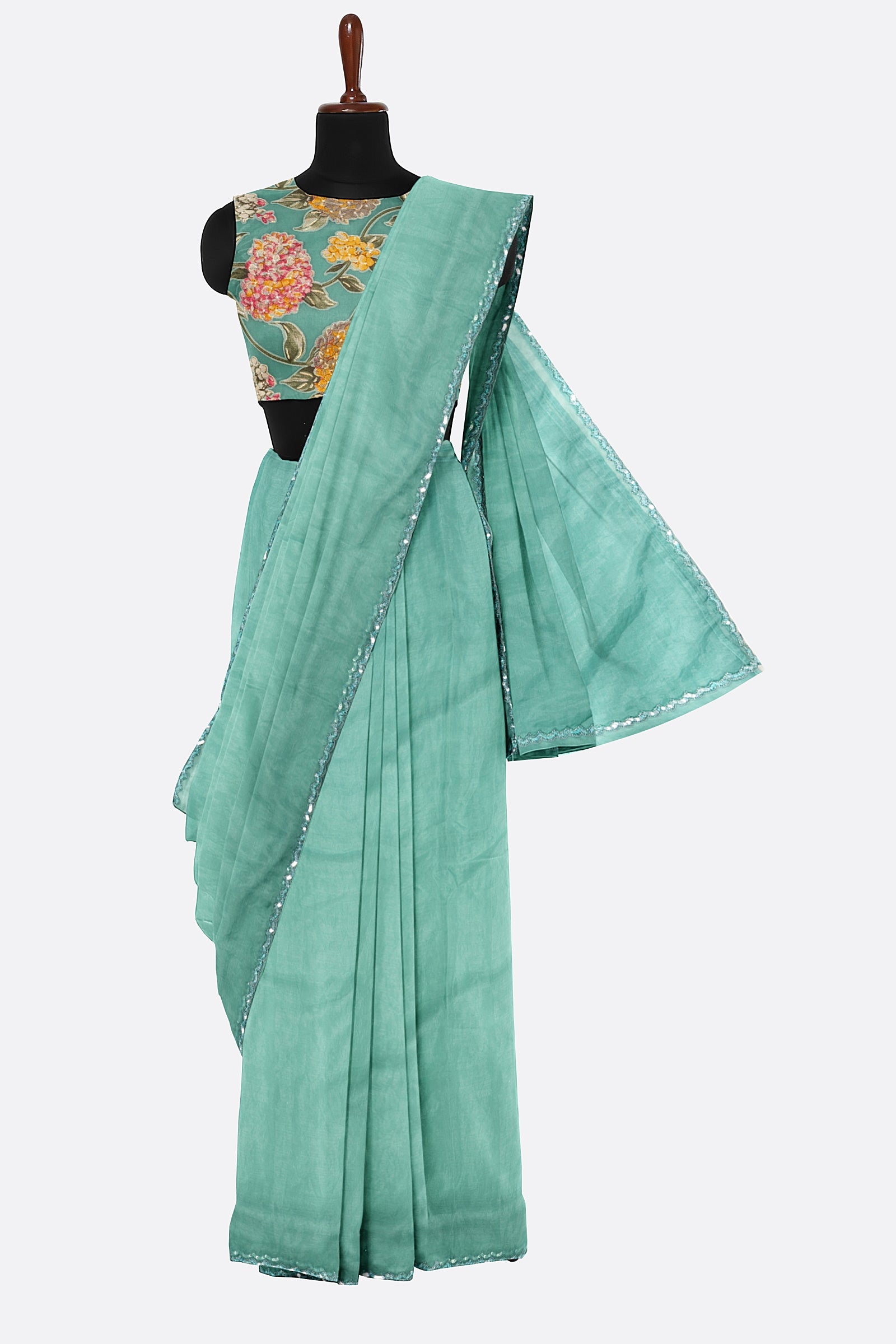 Blue Embroidered Organza Saree F01173