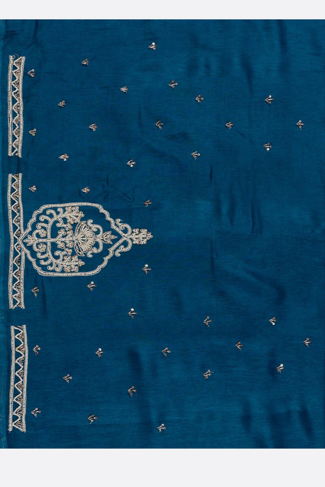 Blue Printed Georgette Saree F00785