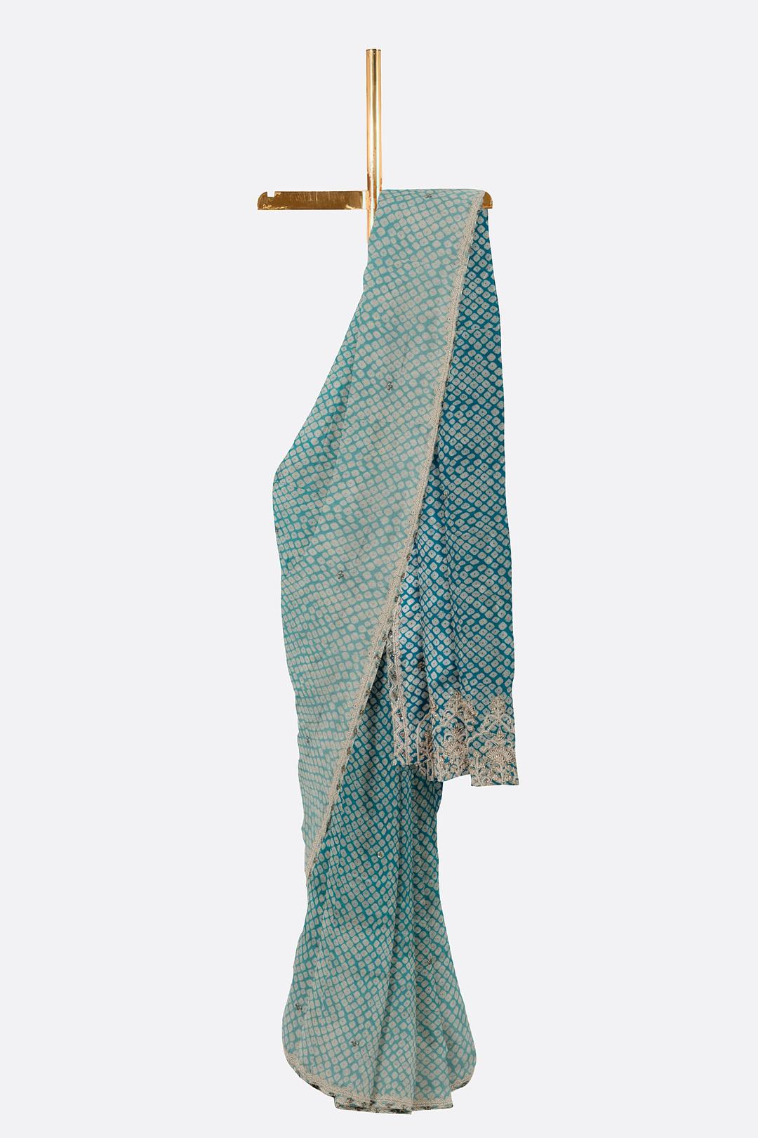 Blue Printed Georgette Saree F00785