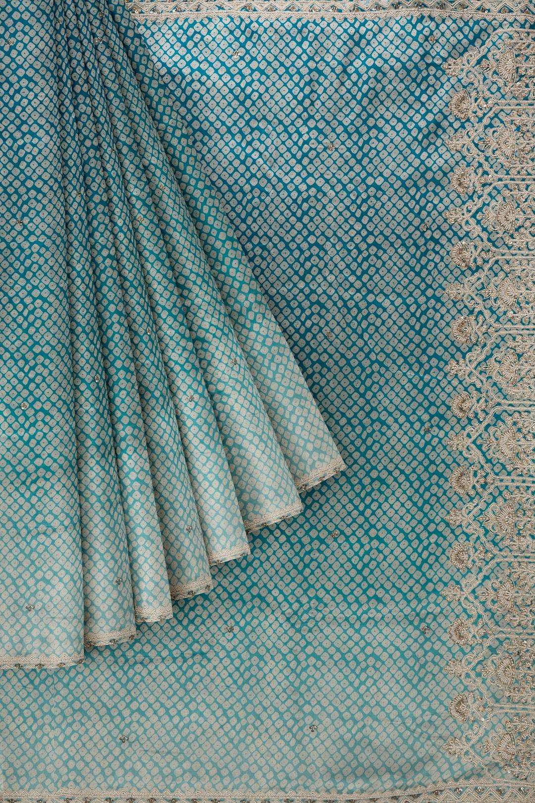 Blue Printed Georgette Saree F00785