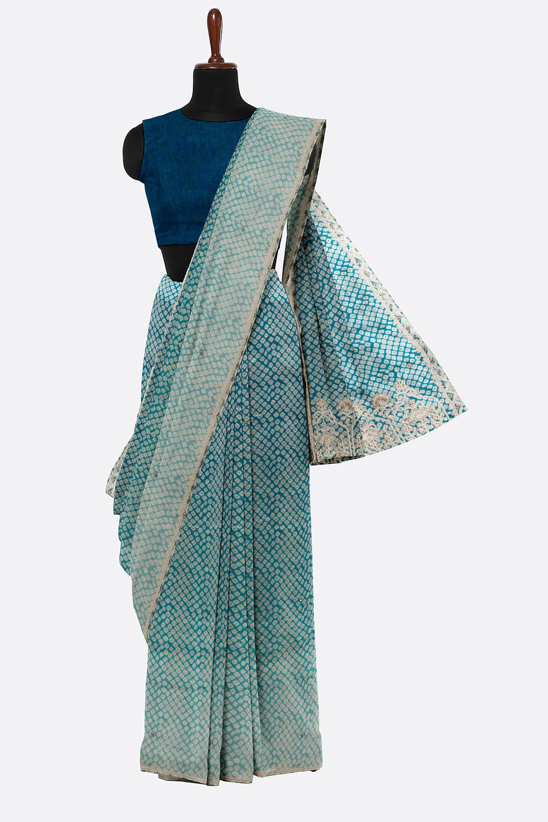 Blue Printed Georgette Saree F00785