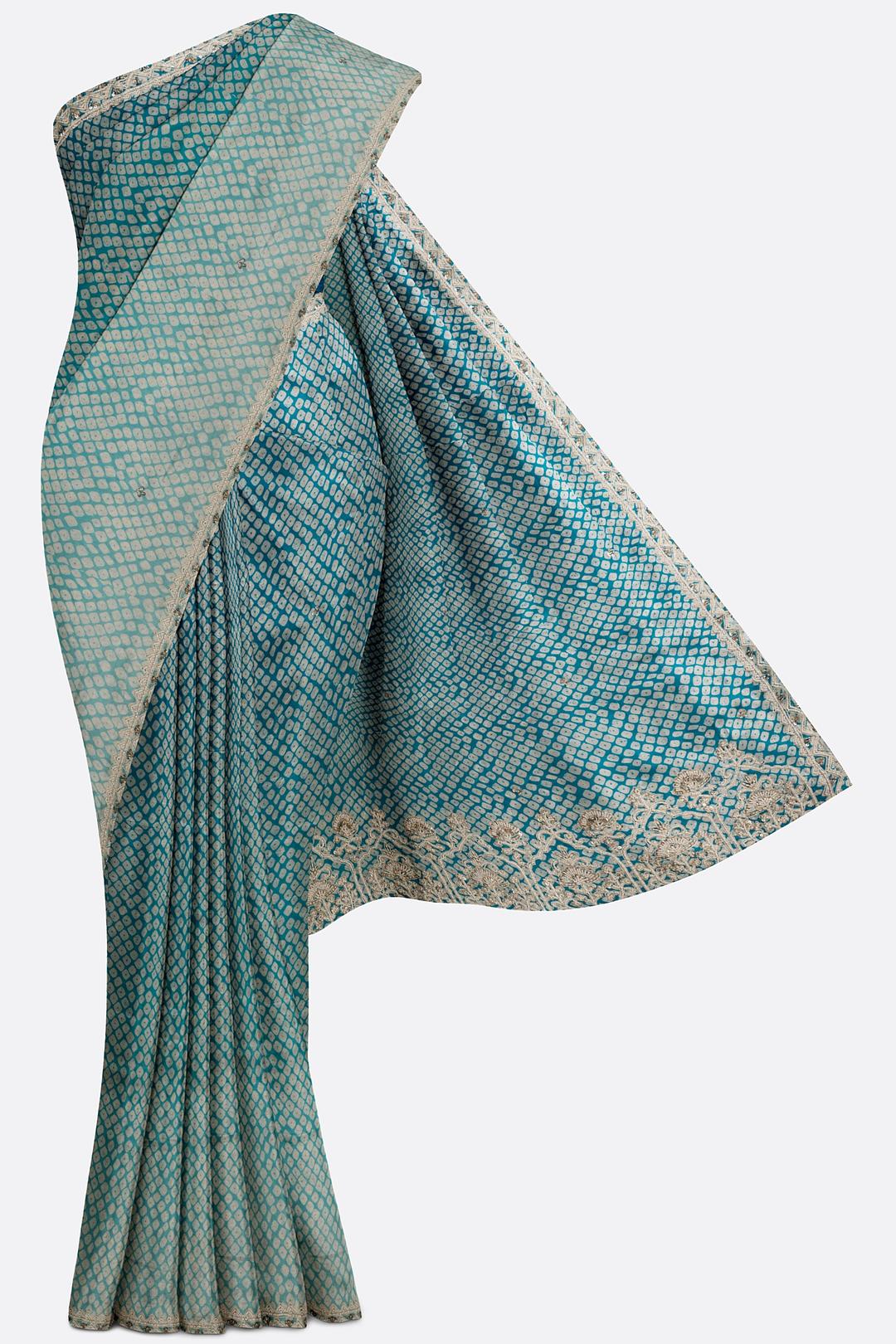 Blue Printed Georgette Saree F00785