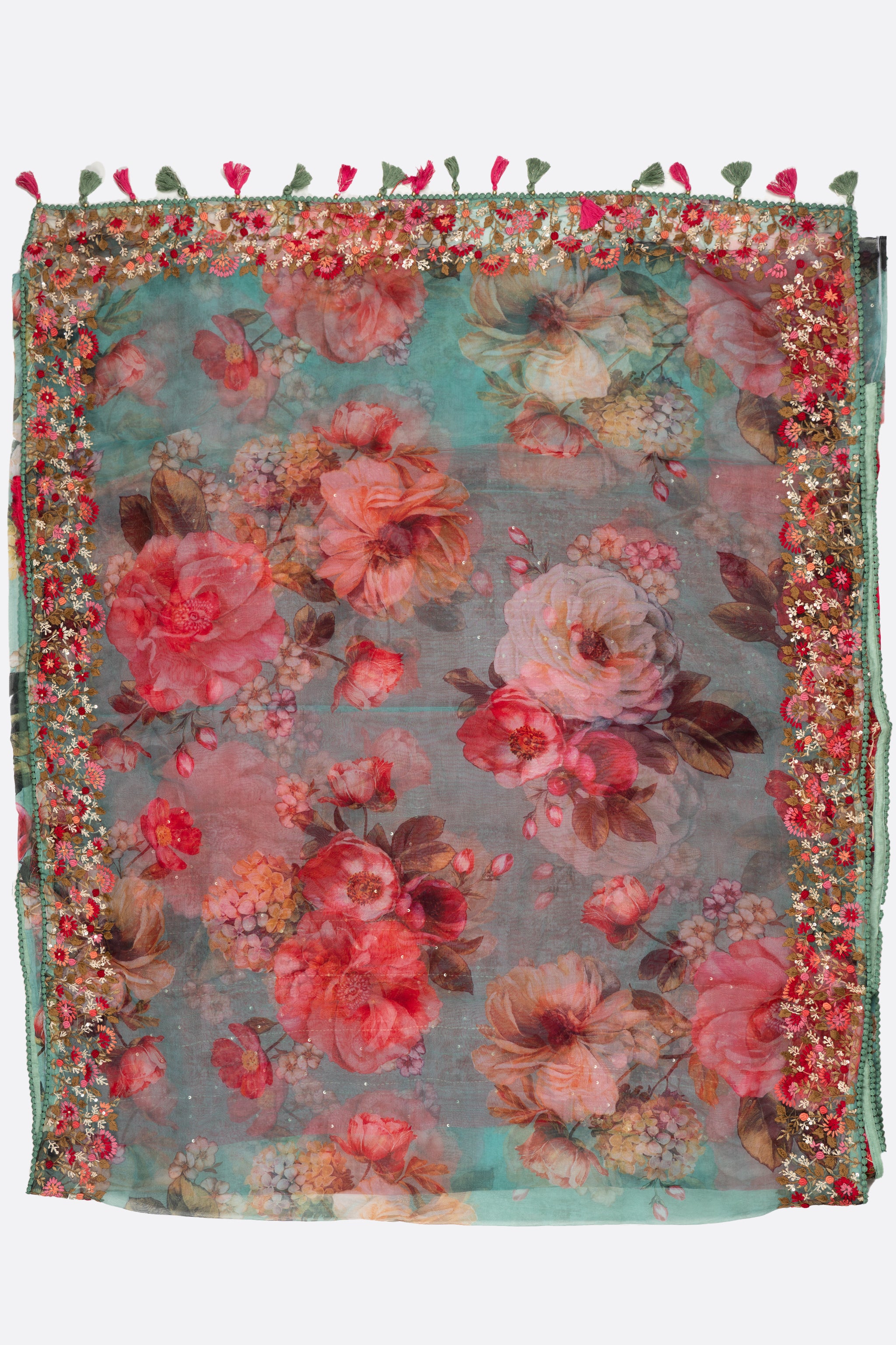 Blue Printed Organza Saree F01090