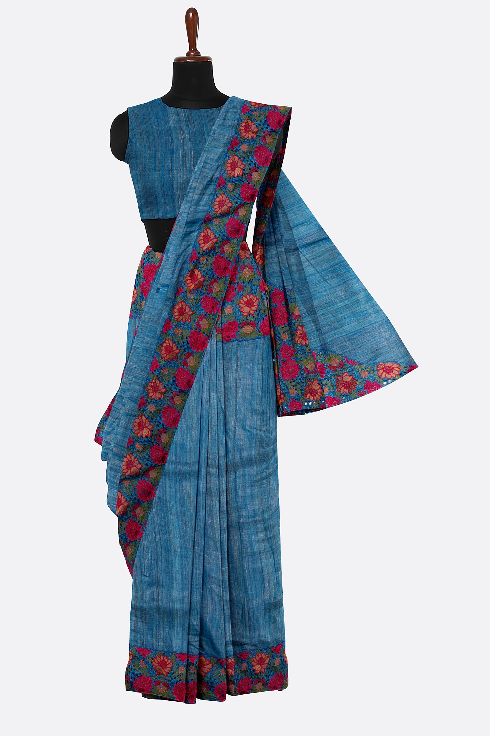 Blue Woven Tussar Tissue Saree AB0499