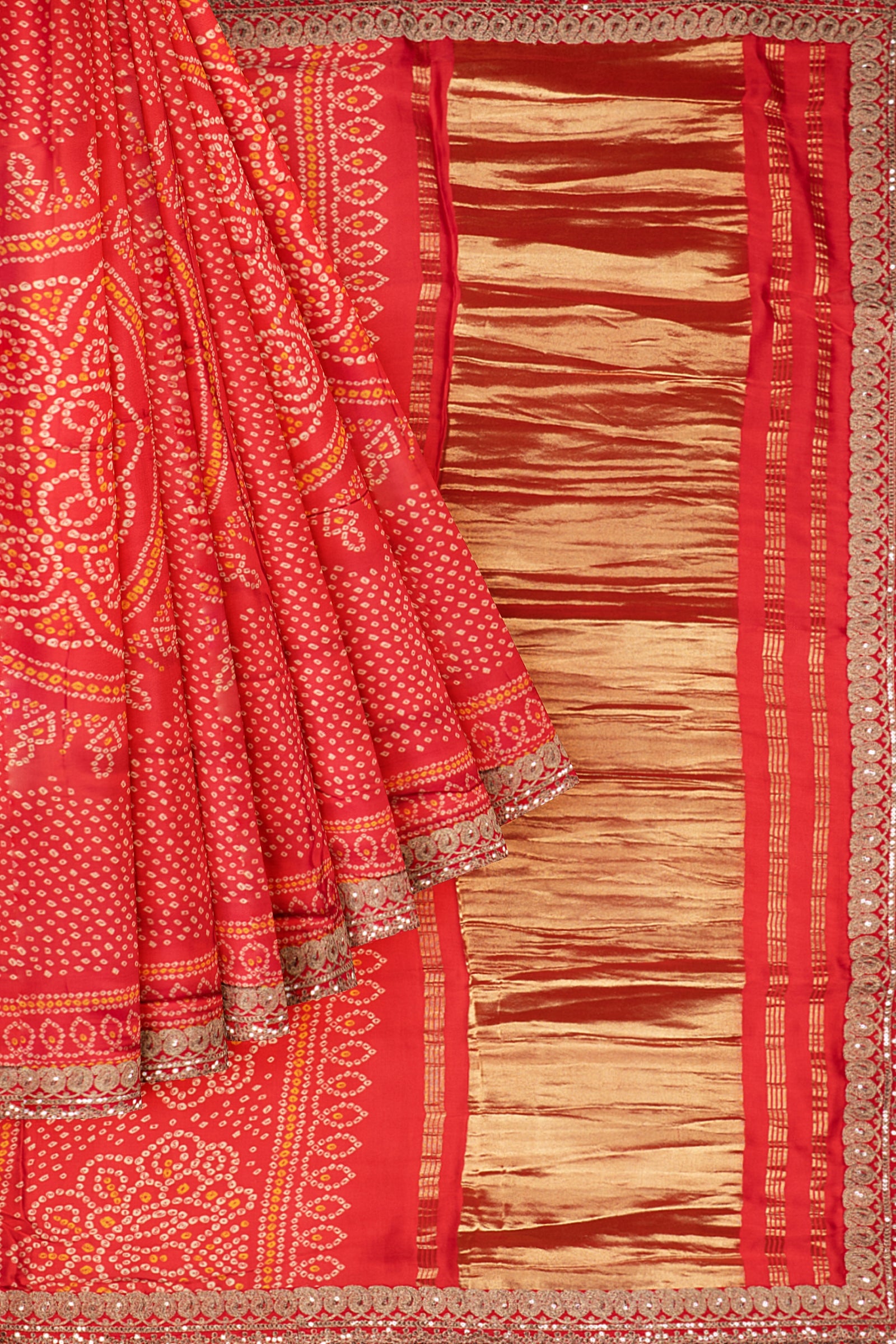 Coral Peach Woven Bandhani Saree ES0284