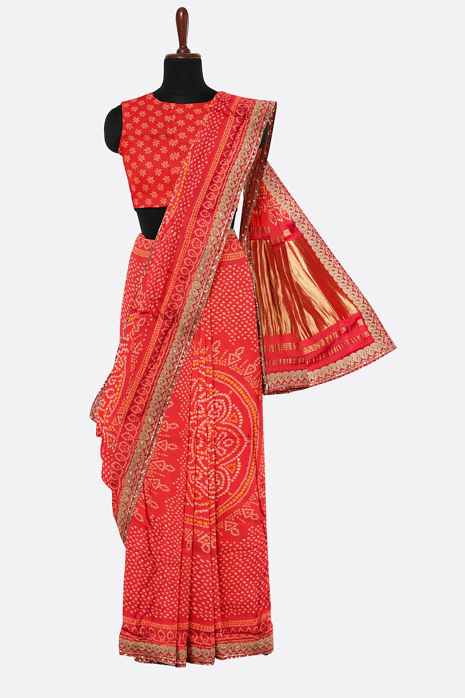 Coral Peach Woven Bandhani Saree ES0284