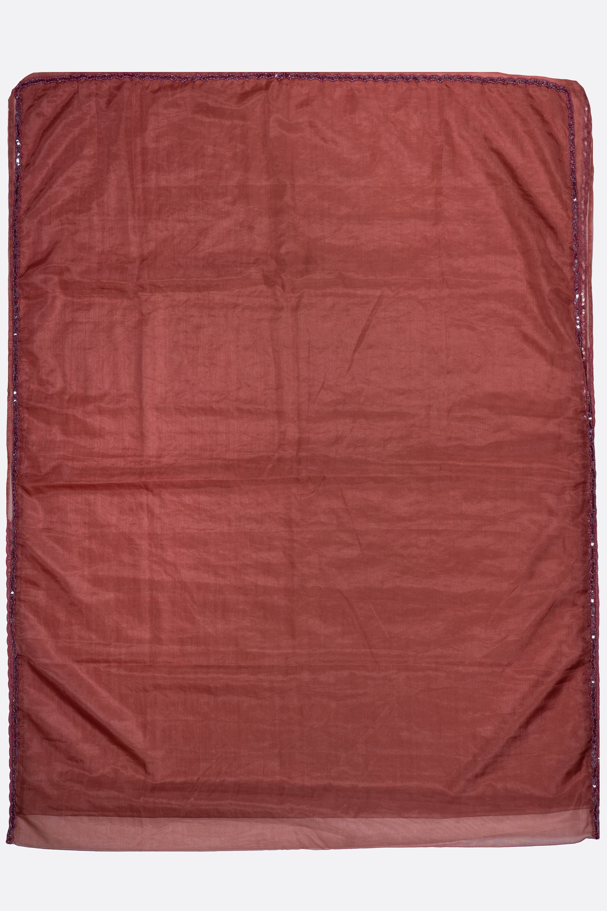 Cranberry Red Embroidered Organza Saree F01173