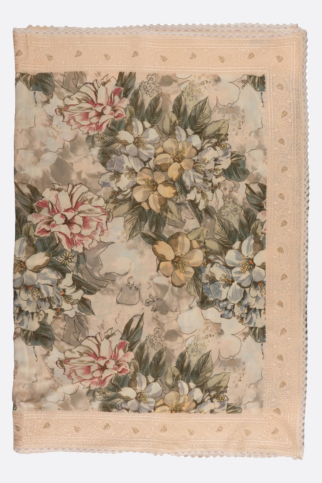 Cream Printed Georgette Saree ES1253