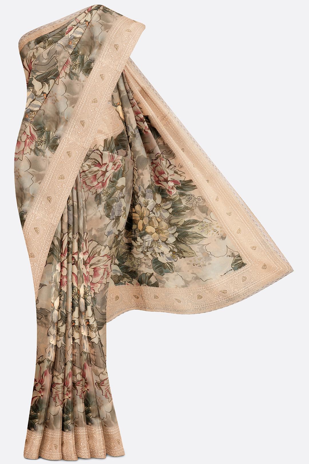 Cream Printed Georgette Saree ES1253