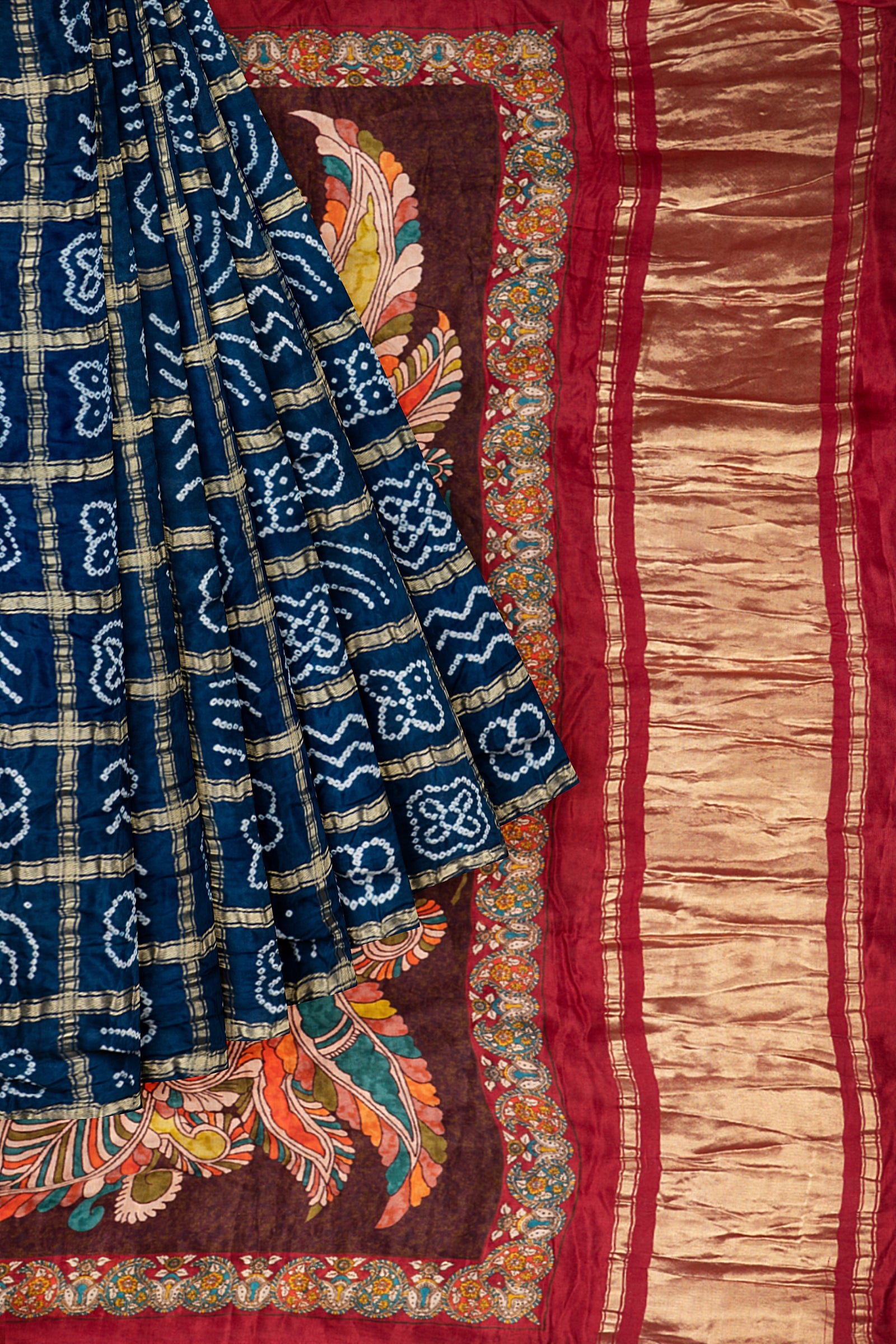 Dark Blue Woven Bandhani Saree F00904